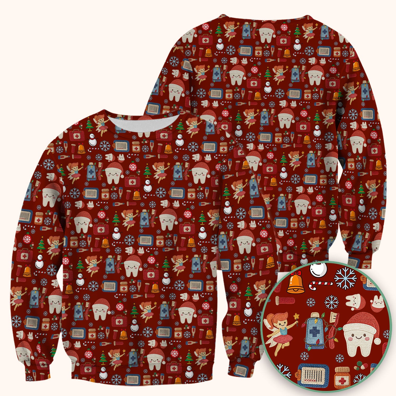 Christmas Dental Scrub Top - Cute Santa Tooth & Snowman Shirt - Festive Holiday Medical Uniform for Dentists, Hygienists & Nurses