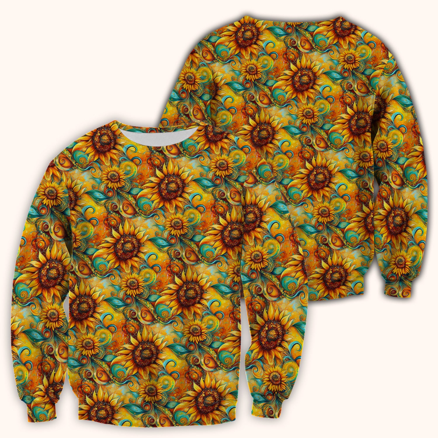 Sunflower Swirl Floral Pattern Scrub Top, Comfortable Scrubs for Nurses