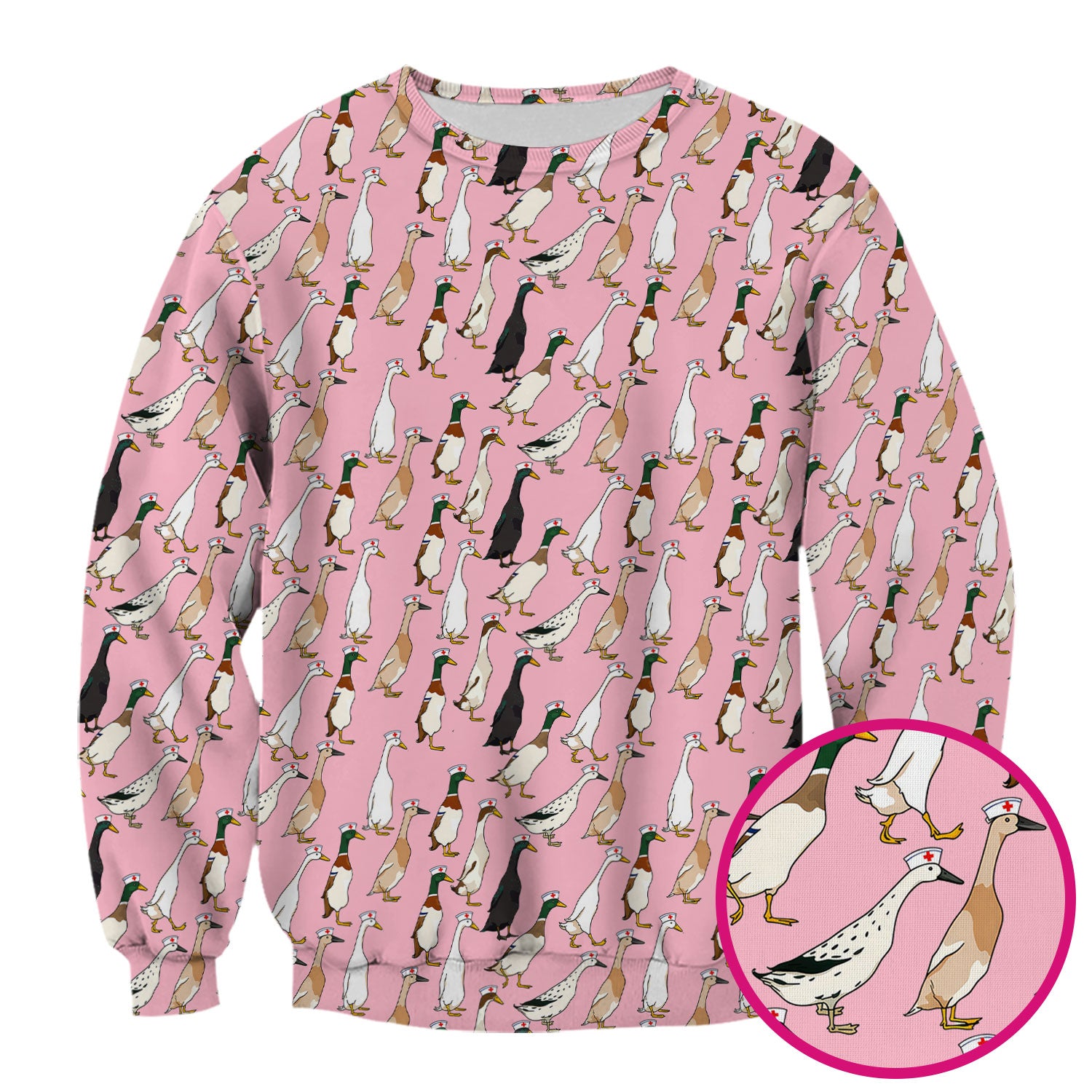 Funny Nurse Duck Pattern Scrub Top, Comfortable Scrubs for Nurses