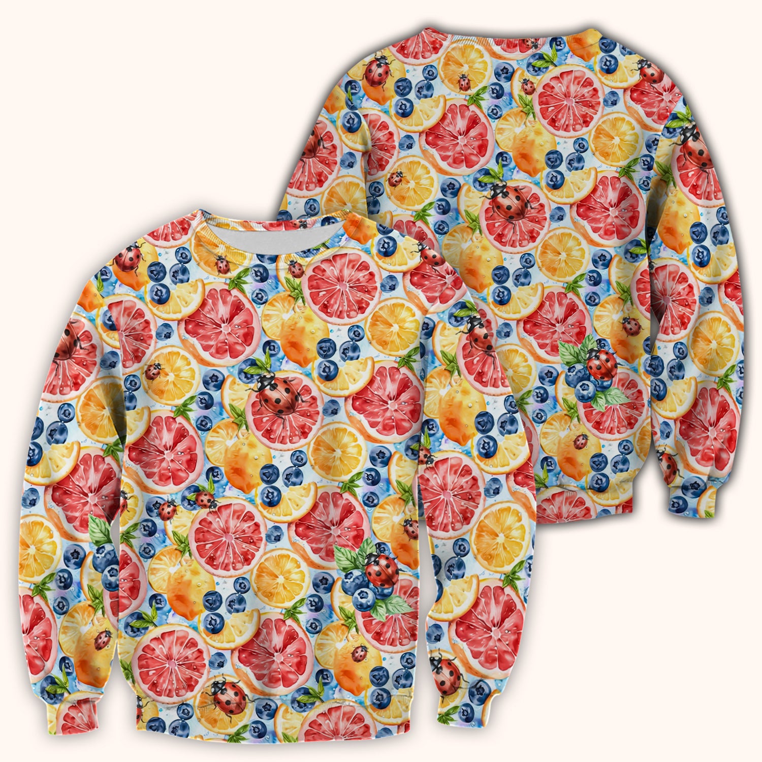 Cute Citrus Berry Ladybug Pattern Scrub Top, Comfortable Scrubs for Nurses