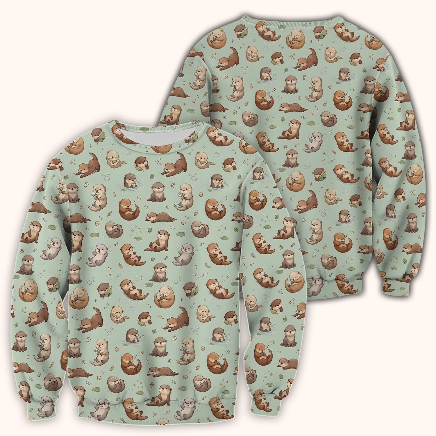 Cute Otter Pattern Scrub Top, Comfortable Scrubs for Nurses
