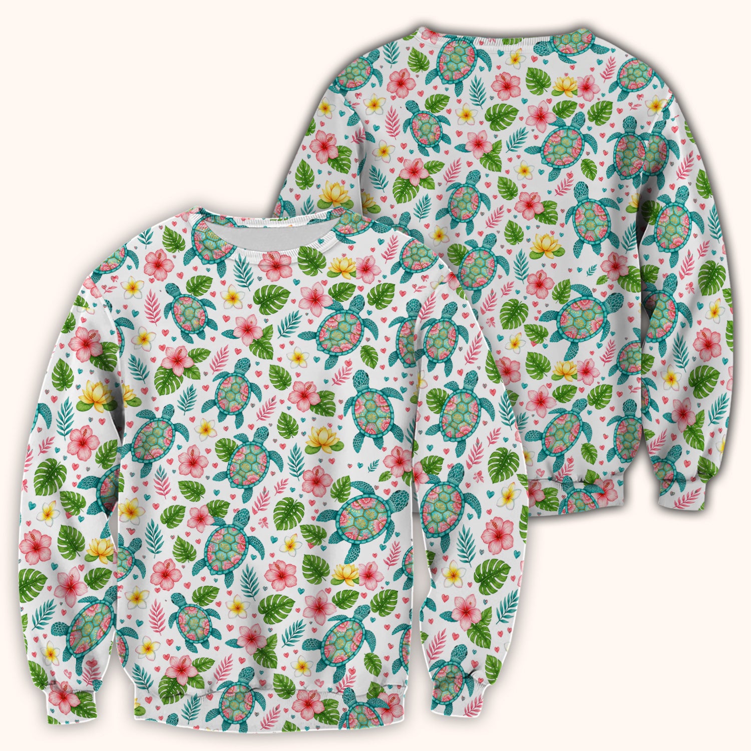 Tropical Sea Turtle Floral Pattern Scrub Top, Comfortable Scrubs for Nurses