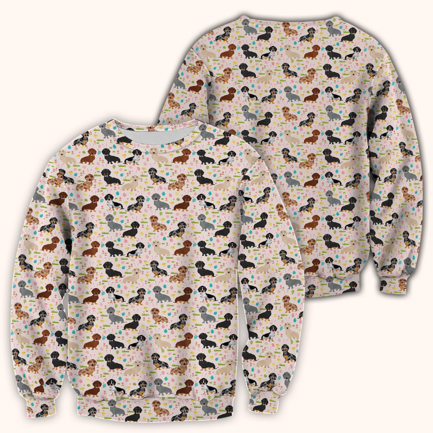 Easter Dachshund Dog Pattern Scrub Top, Comfortable Scrubs for Nurses