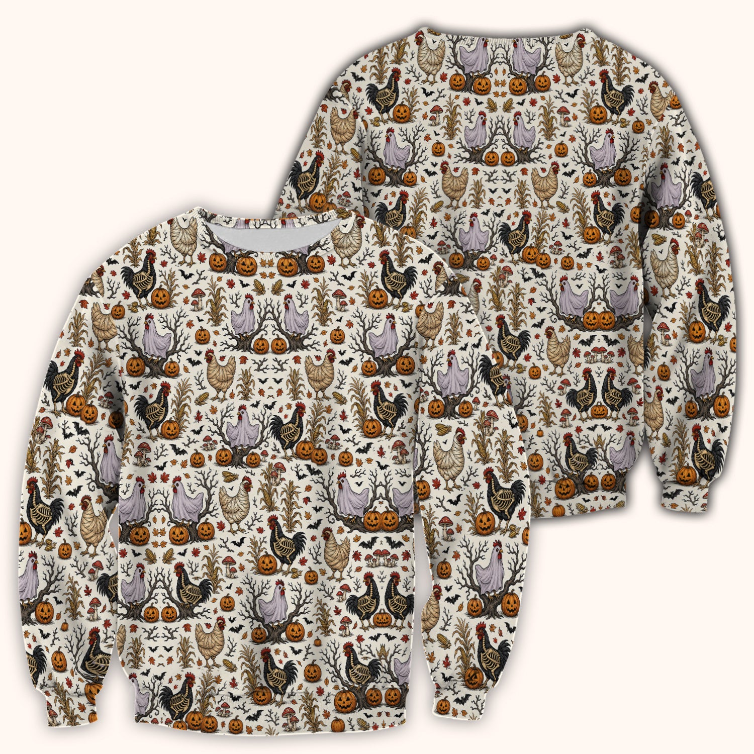 Halloween Skeleton Chickens Pattern Scrub Top, Comfortable Scrubs for Nurses