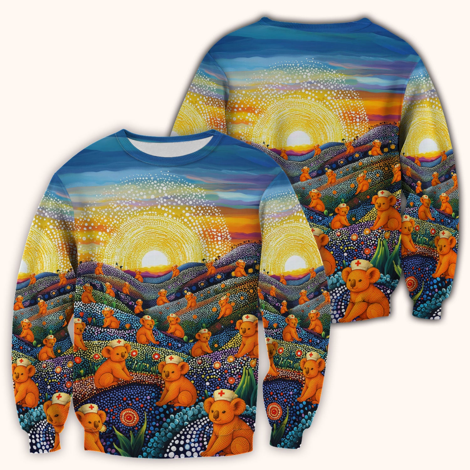 Australian Koala Dot Art Nurse Scrub Top - Women V-Neck Shirt