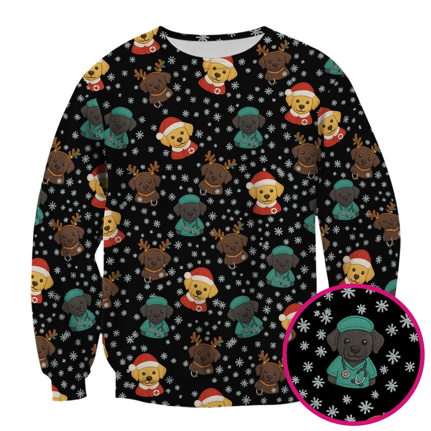 Christmas Dog Pattern Scrub Top, Cute Puppy Nurse Scrub Shirt, Holiday Nursing Uniform