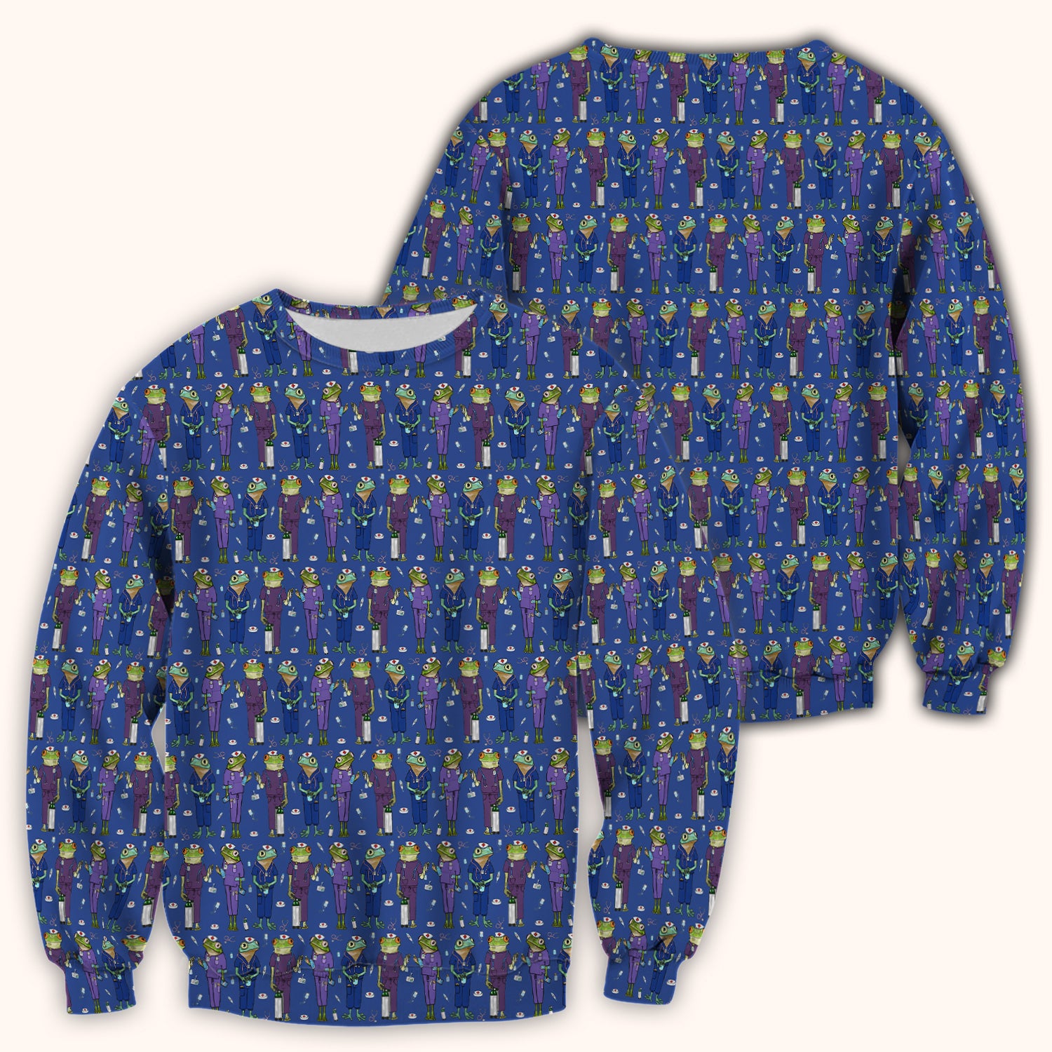 Funny Frog Nurse Pattern V Neck Scrub Top for Healthcare Workers