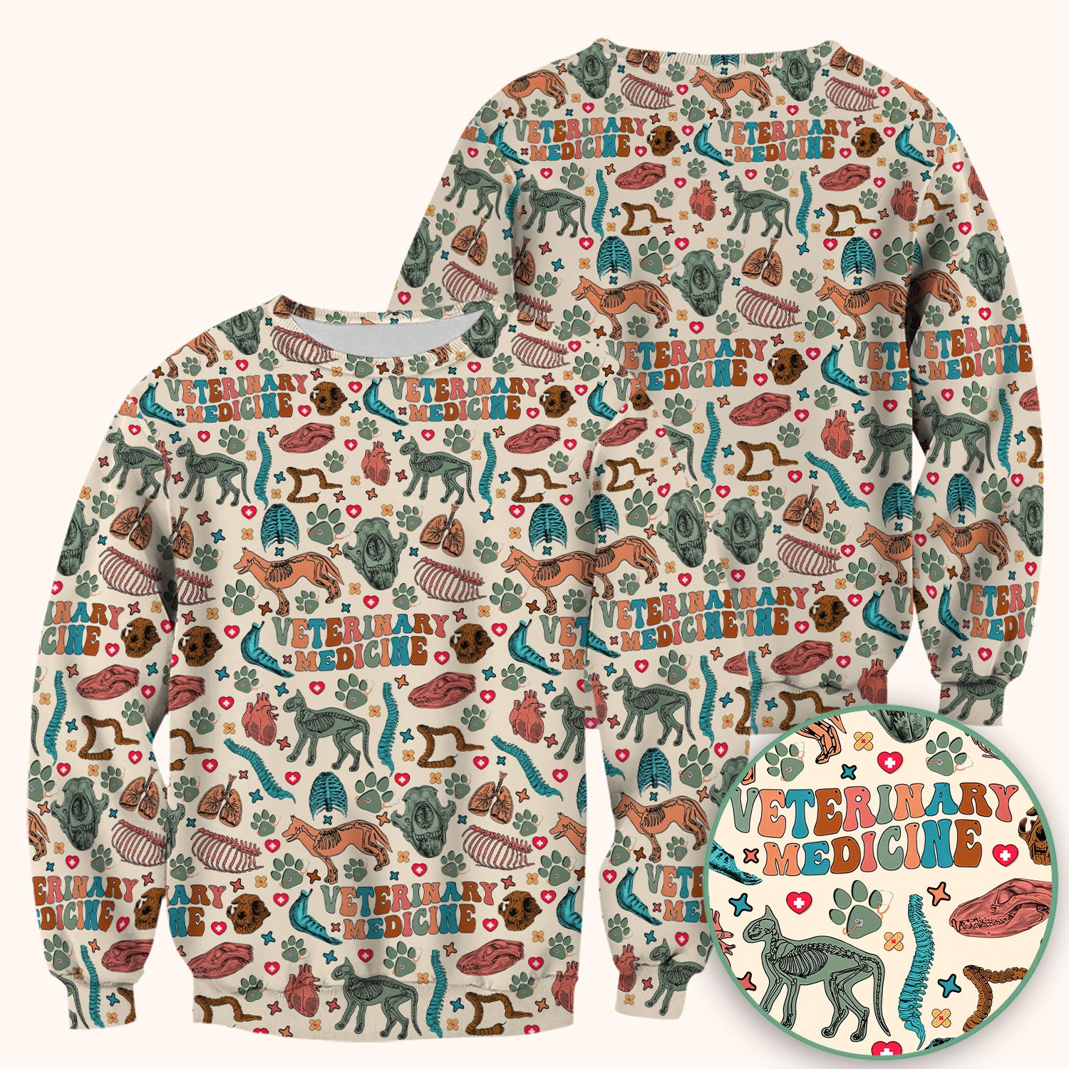 Veterinary Medicine Scrub Top - Cute Animal Anatomy Pattern Medical Shirt - Fun Vet Tech Nurse Scrubs for Women