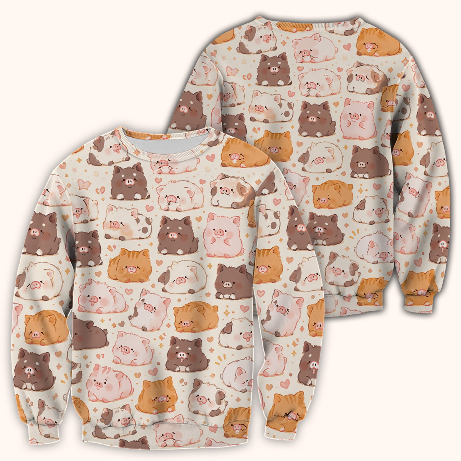 Cute Chubby Pig Nurse Print Scrub Top, Comfortable Scrubs for Nurses