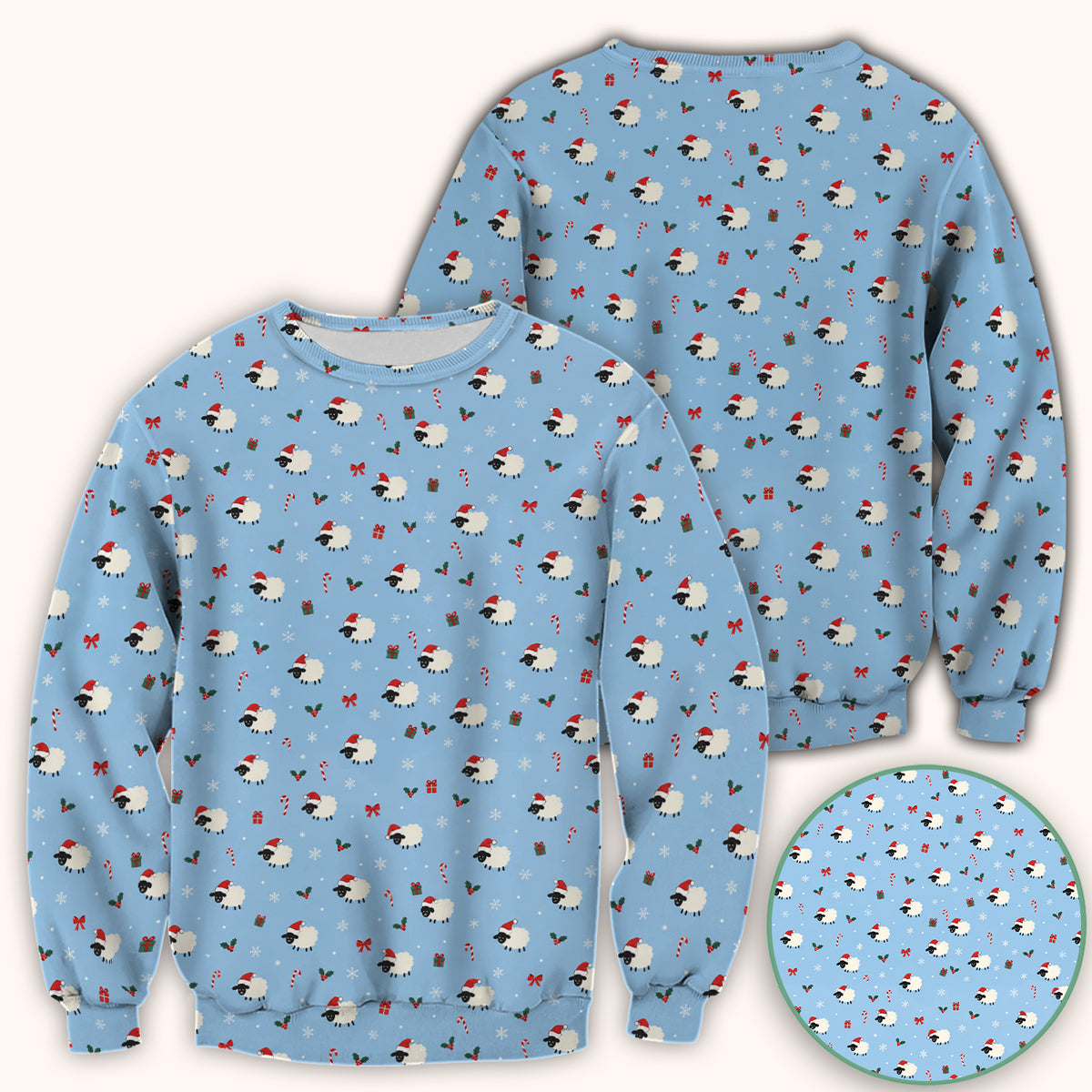 Cute Christmas Sheep Pattern Scrub Top, Comfortable Scrubs for Nurses