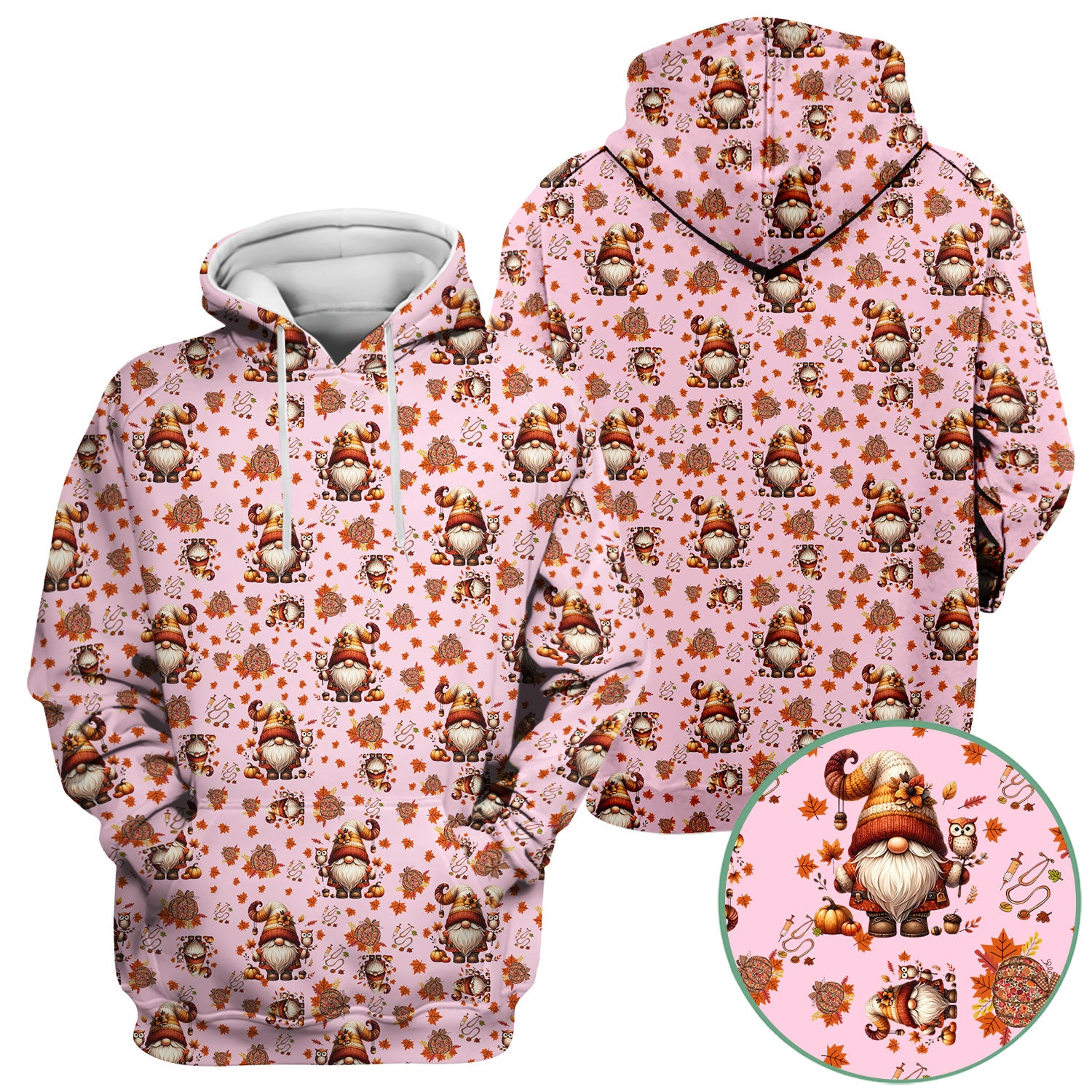 Fall Gnome Nurse Scrub Top for Women - Autumn Leaves Pumpkin Shirts - Thanksgiving Nursing Uniform Gift for RN LPN CNA