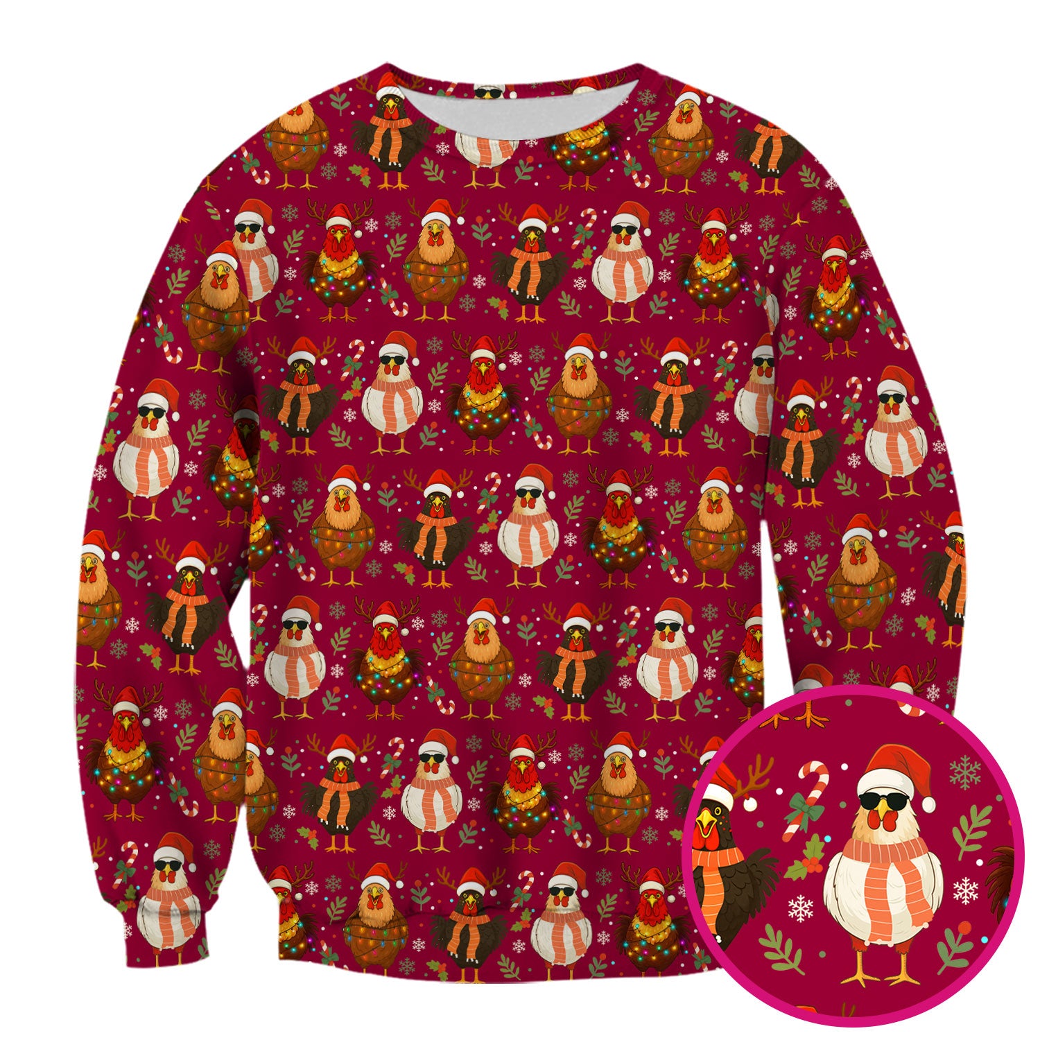 Chicken Scrubs Christmas Edition - Cute Funny Hen Pattern Medical Scrub Top for Women - Holiday Christmas Scrubs with Festive Print