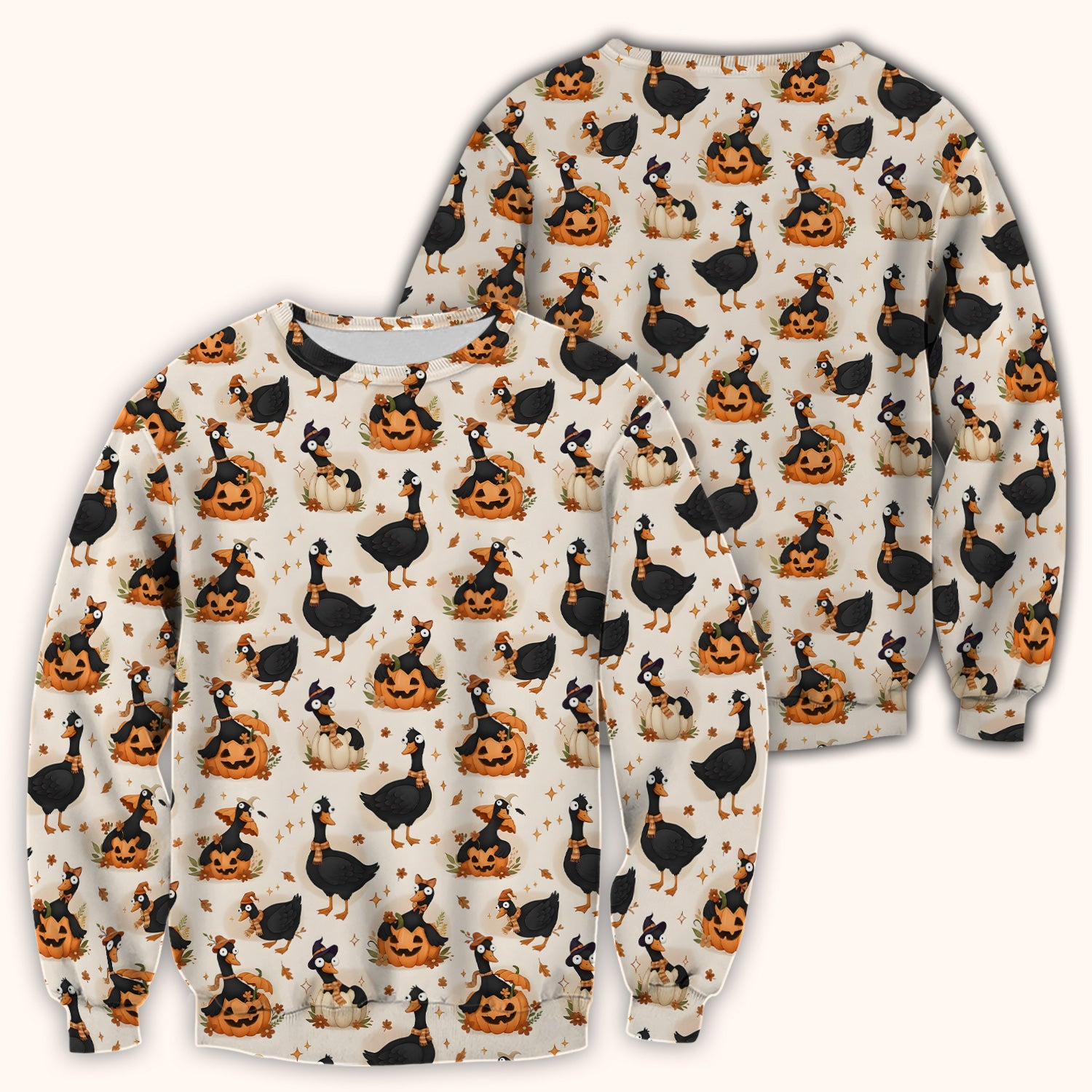 Pumpkin Black Goose Print Scrub Top, Comfortable Scrubs for Nurses