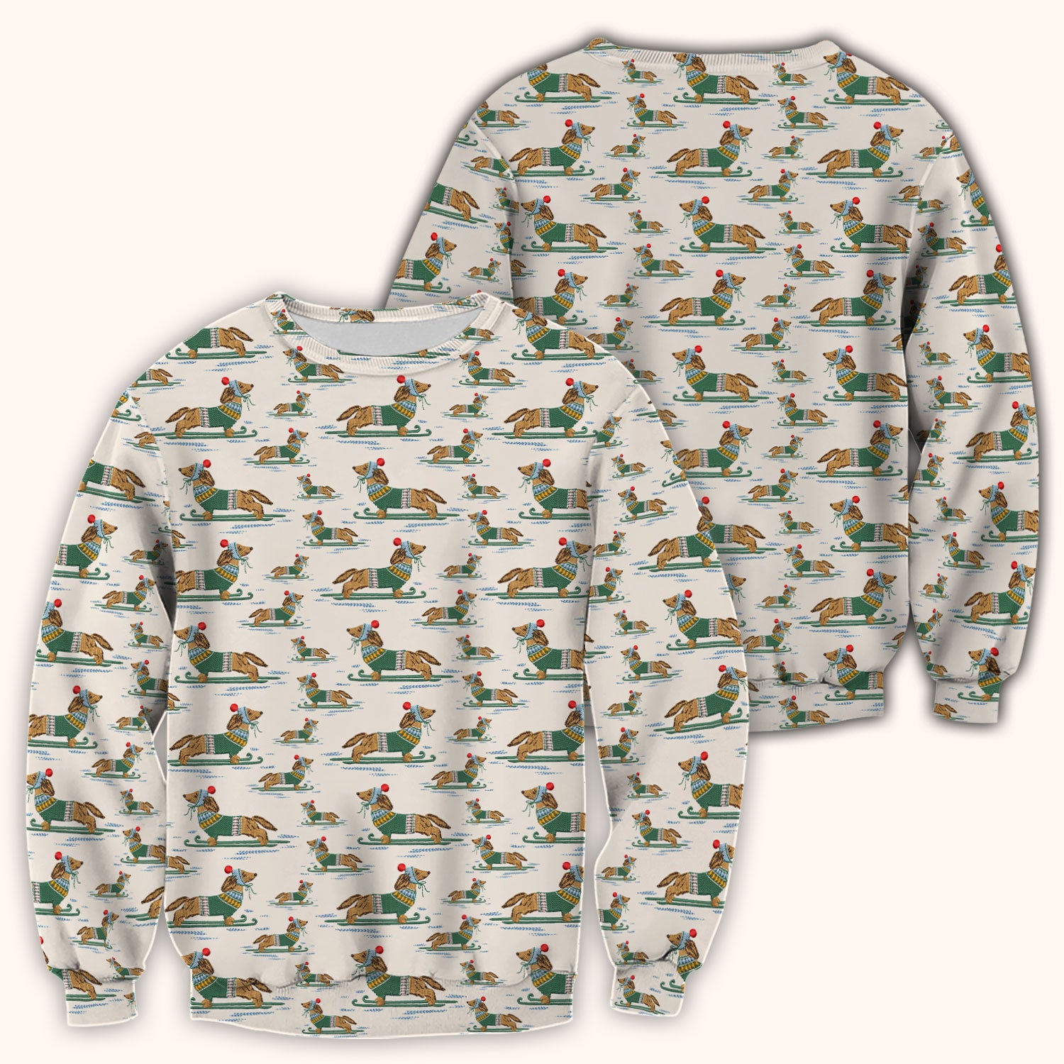 Dachshund Nurse Scrub Top, Wiener Dog Winter Pattern Shirt, Breathable Fabrics Nursing Uniform