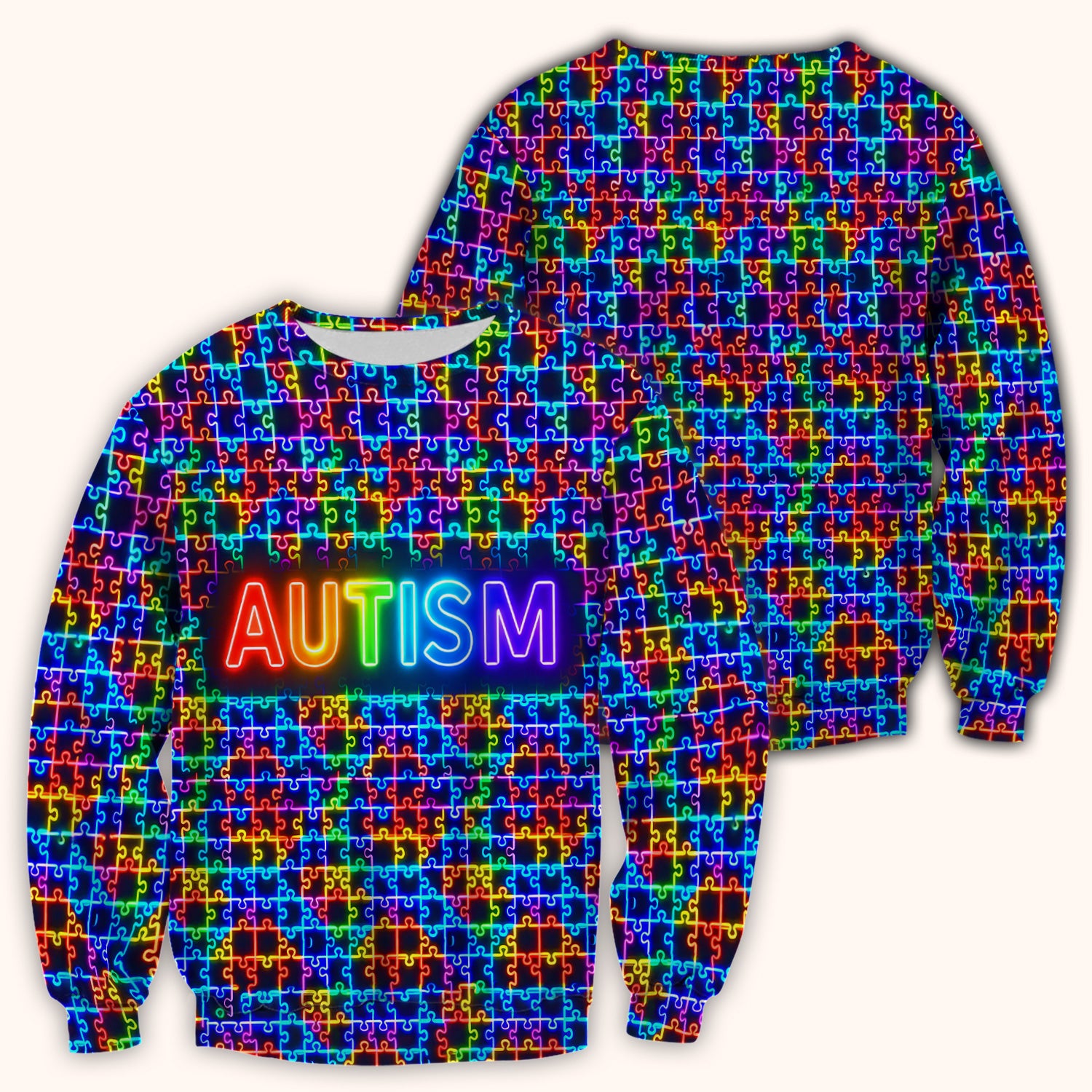 Autism Puzzle Neon Pattern Scrubs Top, Comfortable Scrubs for Nurses