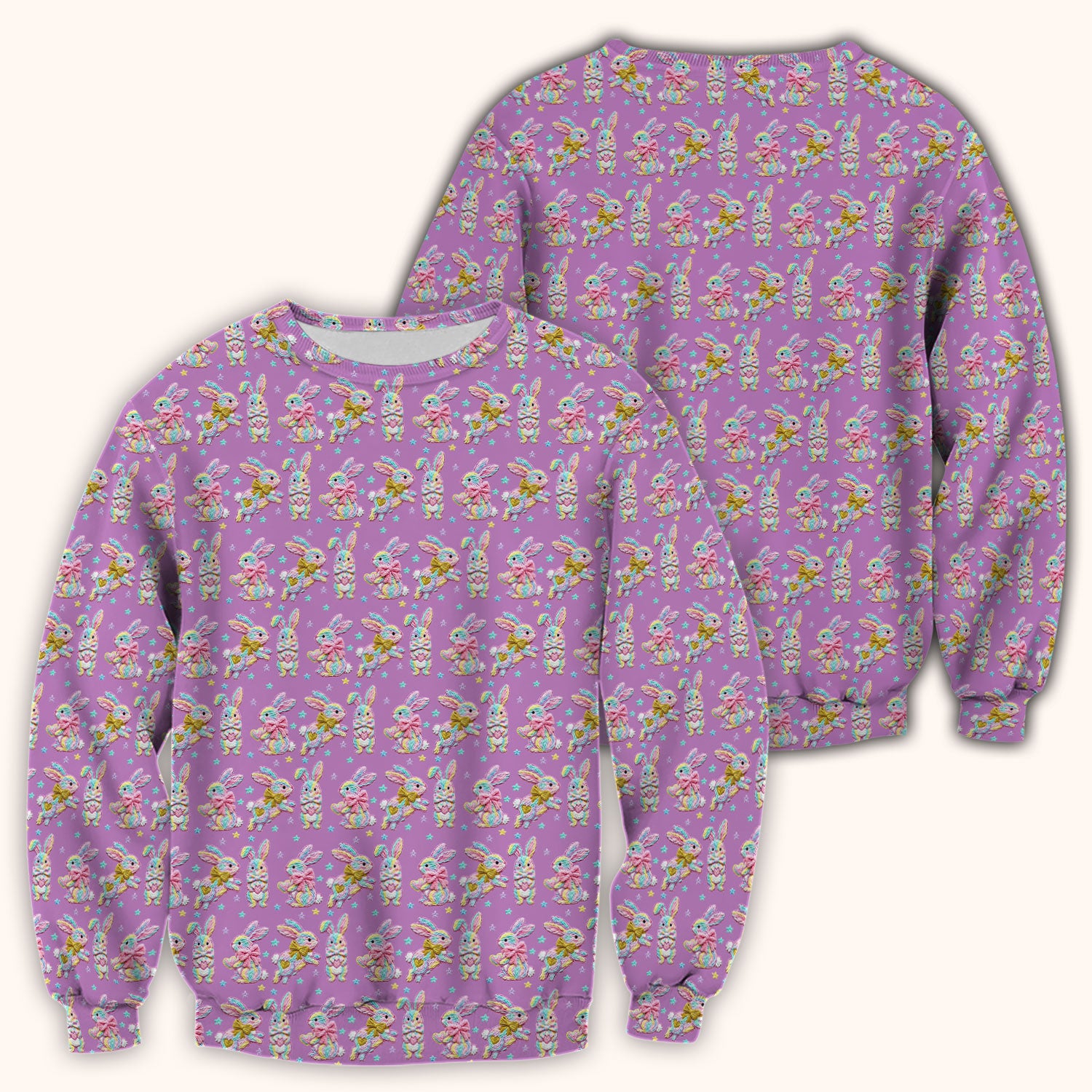 Cartoon Bunny All Over Print Scrub Top, Comfortable Scrubs for Nurses, Easter