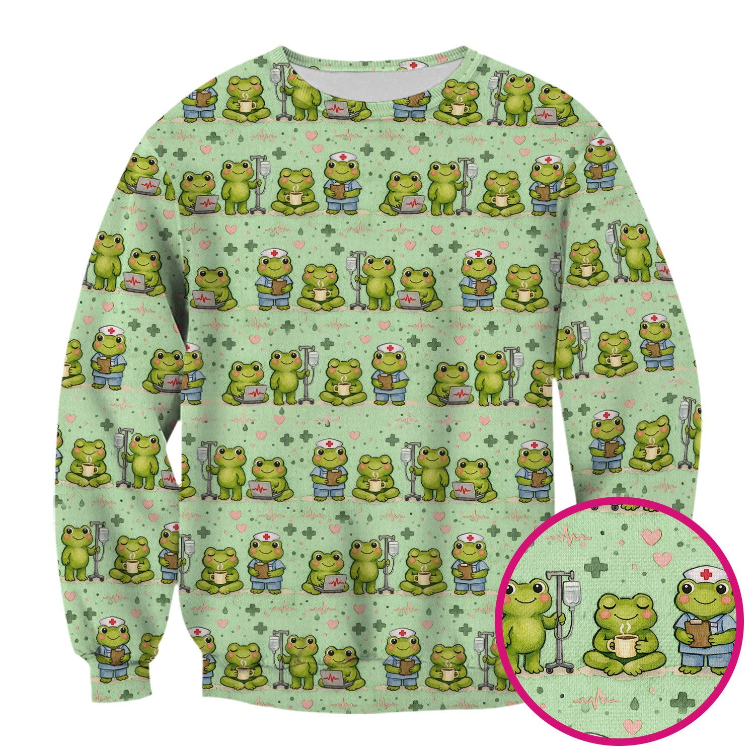 Adorable Frog Nurse Various Poses Print Scrub Top, Comfortable Scrubs for Nurses