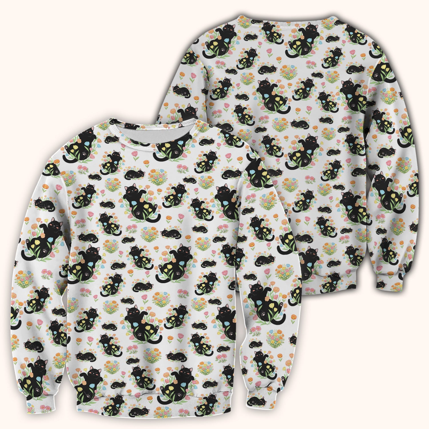 Cats With Cute Poses Floral Pattern Scrubs Top, Comfortable Scrubs for Nurses