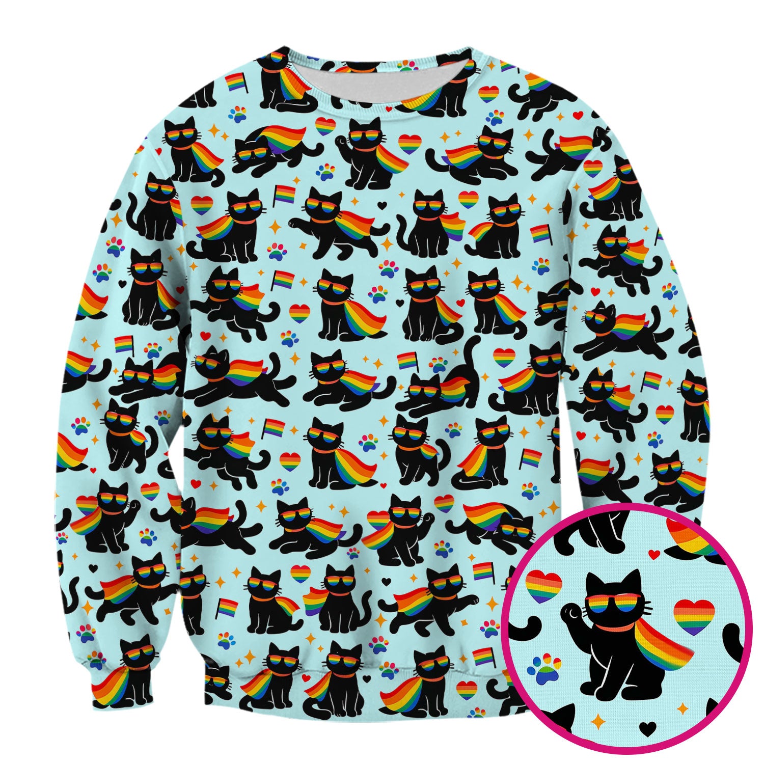 Rainbow Black Cat Pride Pattern Scrub Top, Breathable Fabrics Nursing Uniform