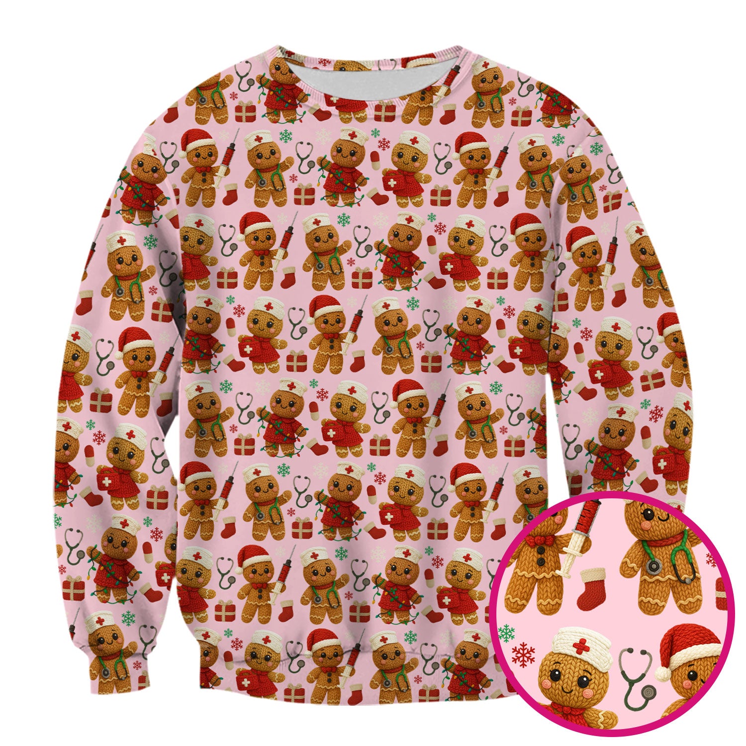 Gingerbread Nurse Christmas Scrub Top - Cute Holiday Pattern Medical Scrub Shirt for Women - Festive Christmas Scrubs with Fun Design
