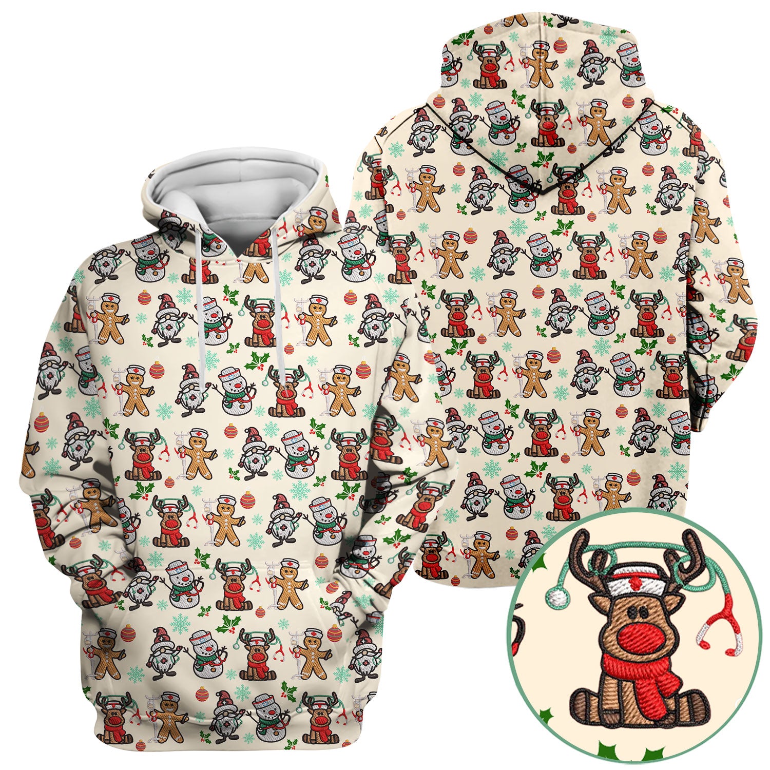 Christmas Gingerbread Scrubs for Women - Comfortable Scrubs for Nurses - Reindeer Santa Med Shirt - Breathable Fabrics Nursing Uniform
