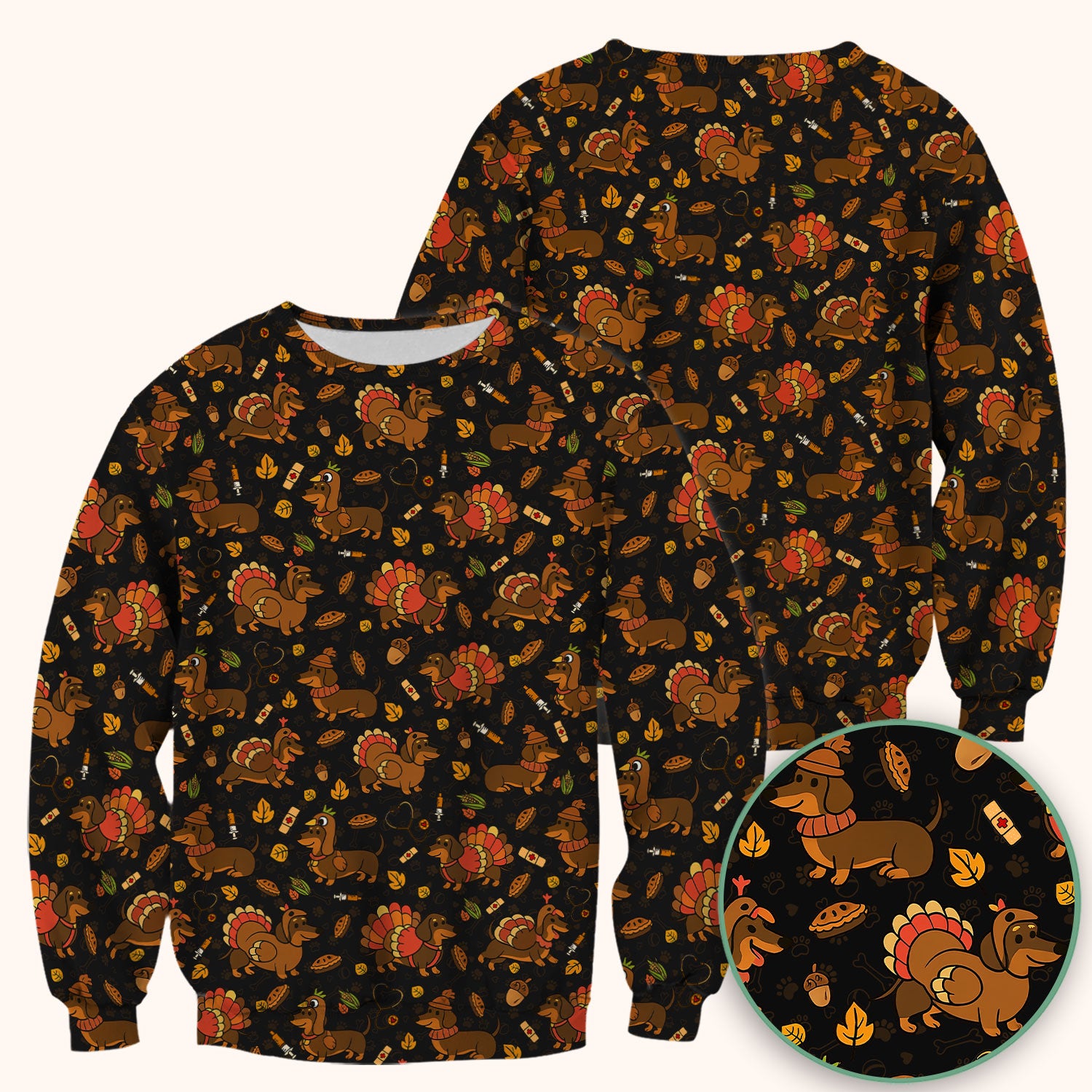 Thanksgiving Dachshund Scrubs Top - Cute Dog Turkey Medical Uniform Shirt for Nurses - Funny Holiday Gift