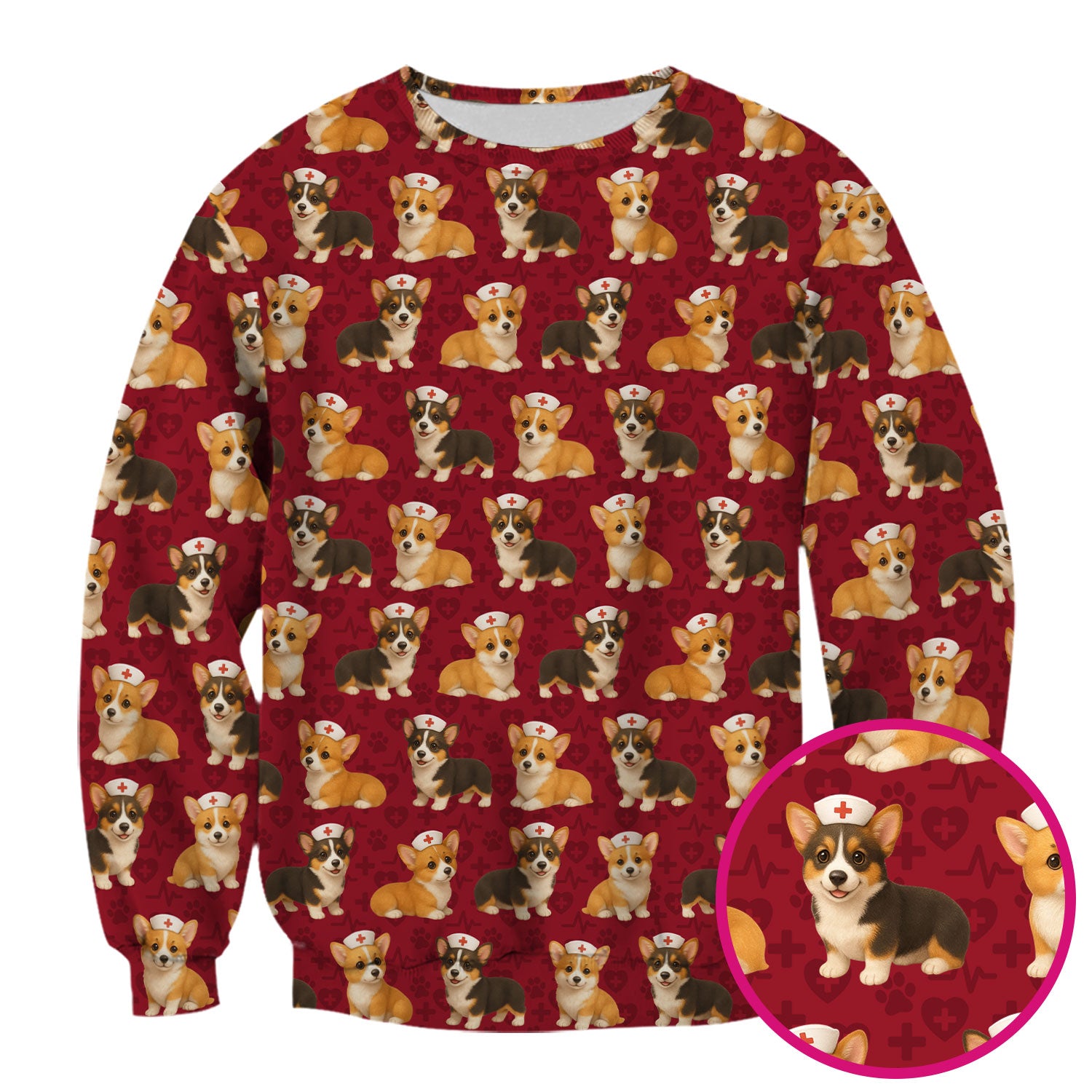 Christmas Corgi Scrubs for Women - Cute Dog Pattern Medical Scrub Top - Festive Holiday Christmas Scrubs with Adorable Corgi Design