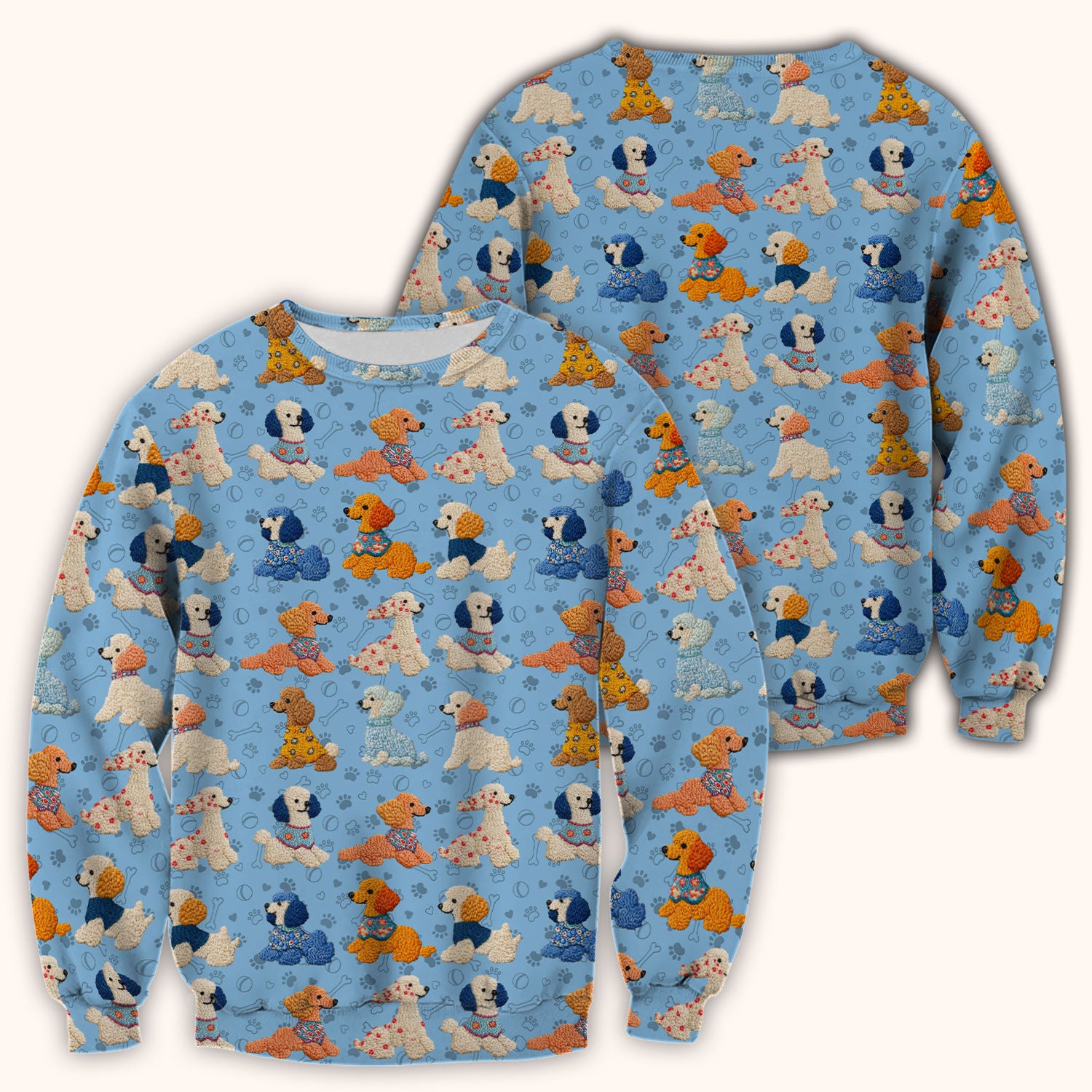 Cute Colorful Poodle Pattern Scrub Top, Comfortable Scrubs for Nurses