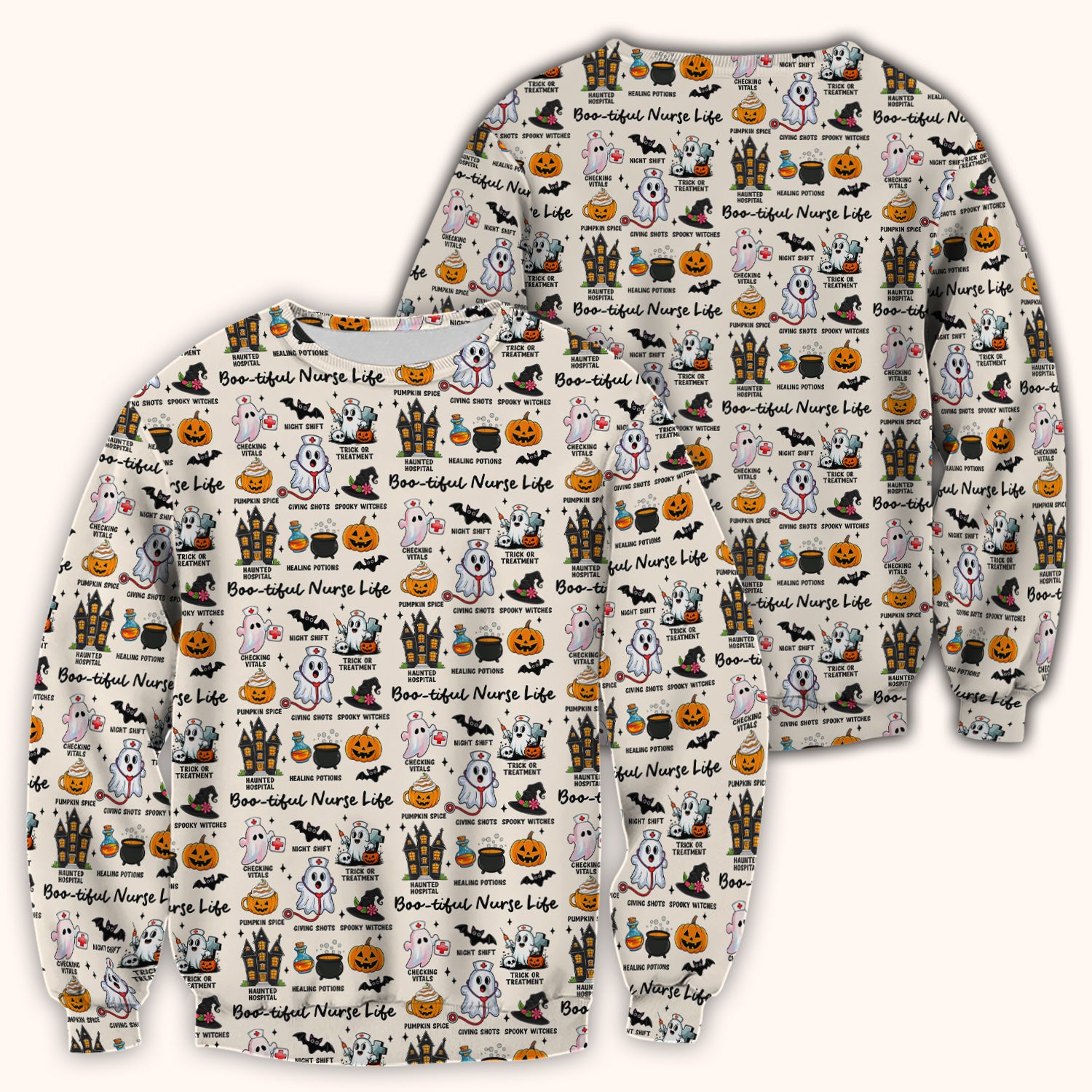 Spooky Halloween Boo-tiful Nurse Life Scrub Top, Comfortable Scrubs for Nurses