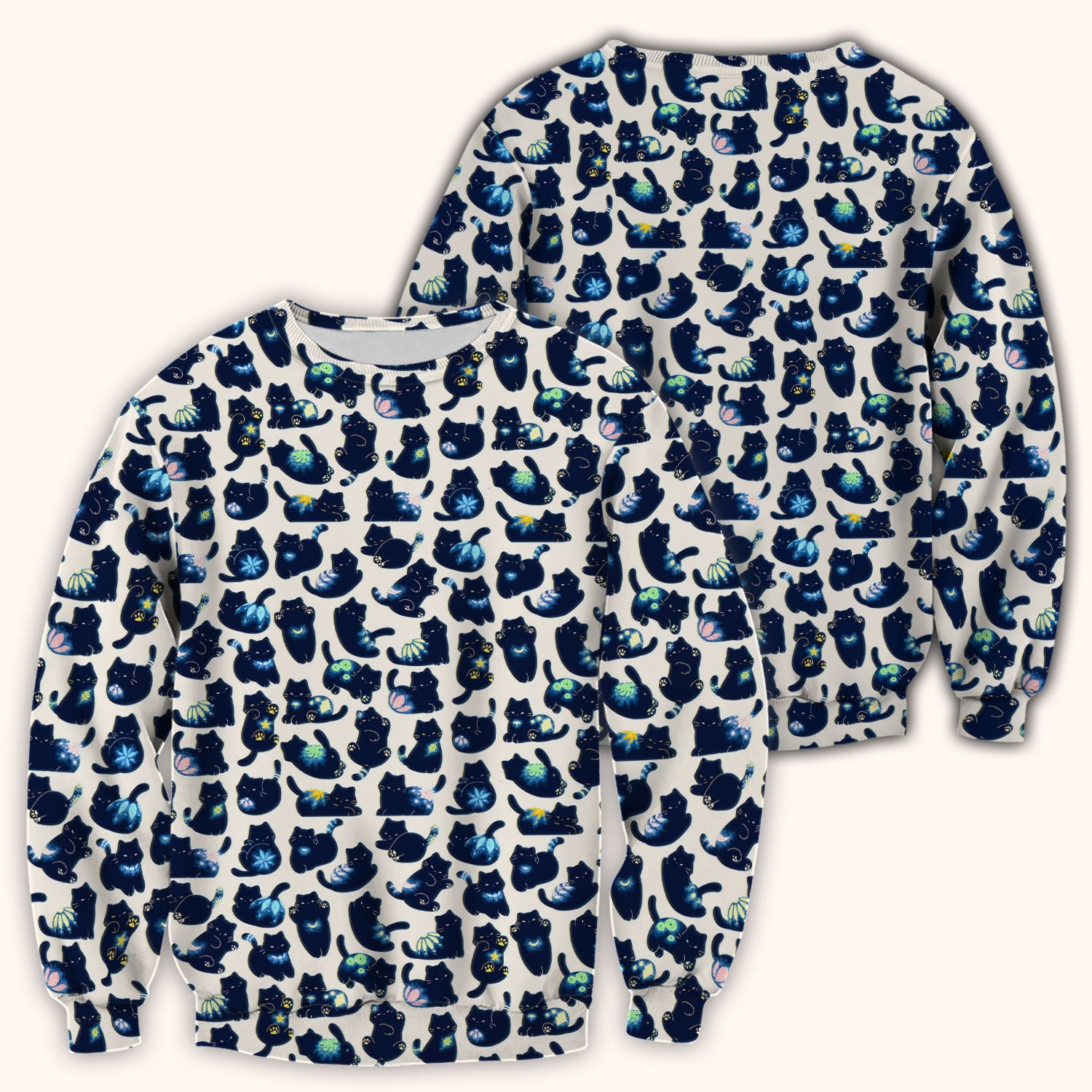 Midnight Cat Scrub Top, Black Cat Pattern Nurse Shirt, Breathable Fabrics Nursing Uniform