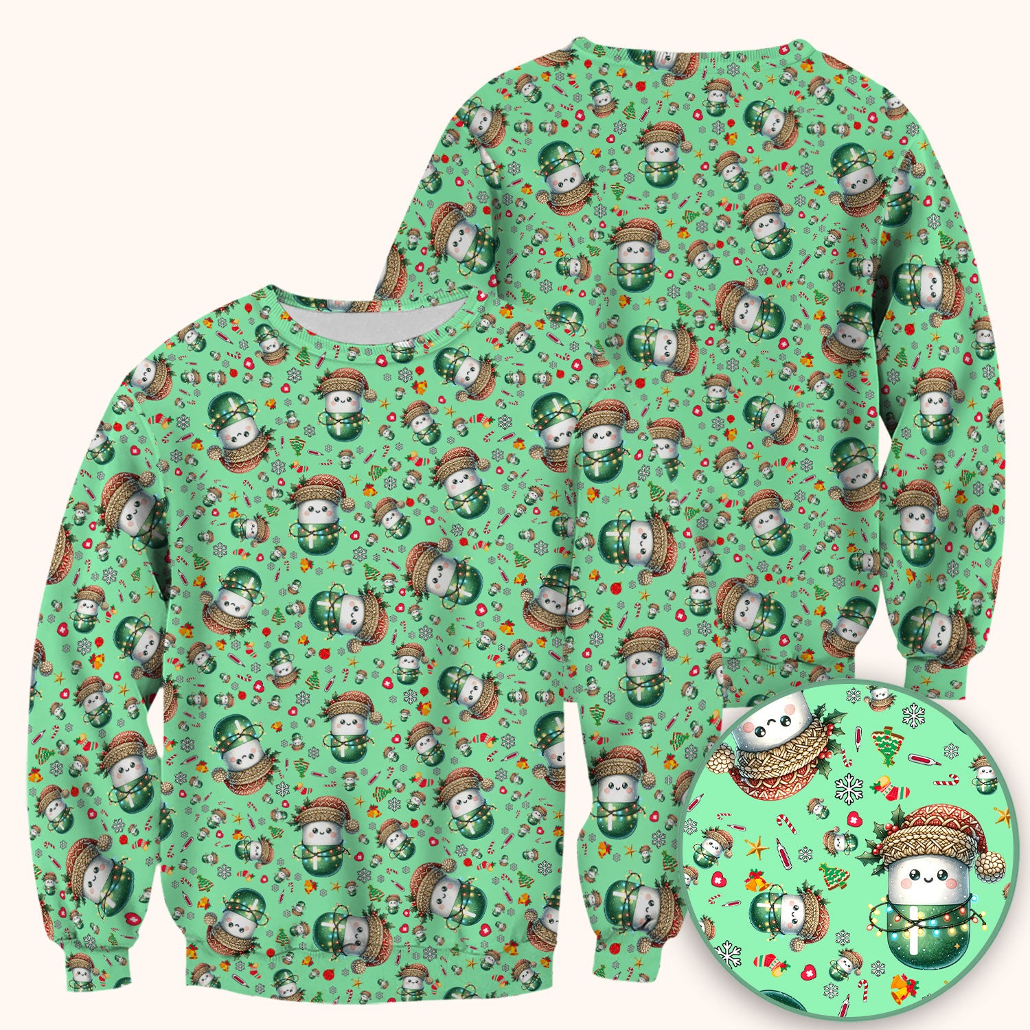 Pharmacy Tech Christmas Scrub Top – Cute Green Snowman Print Nurse Outfit – Funny Holiday Medical Uniform for Pharmacists