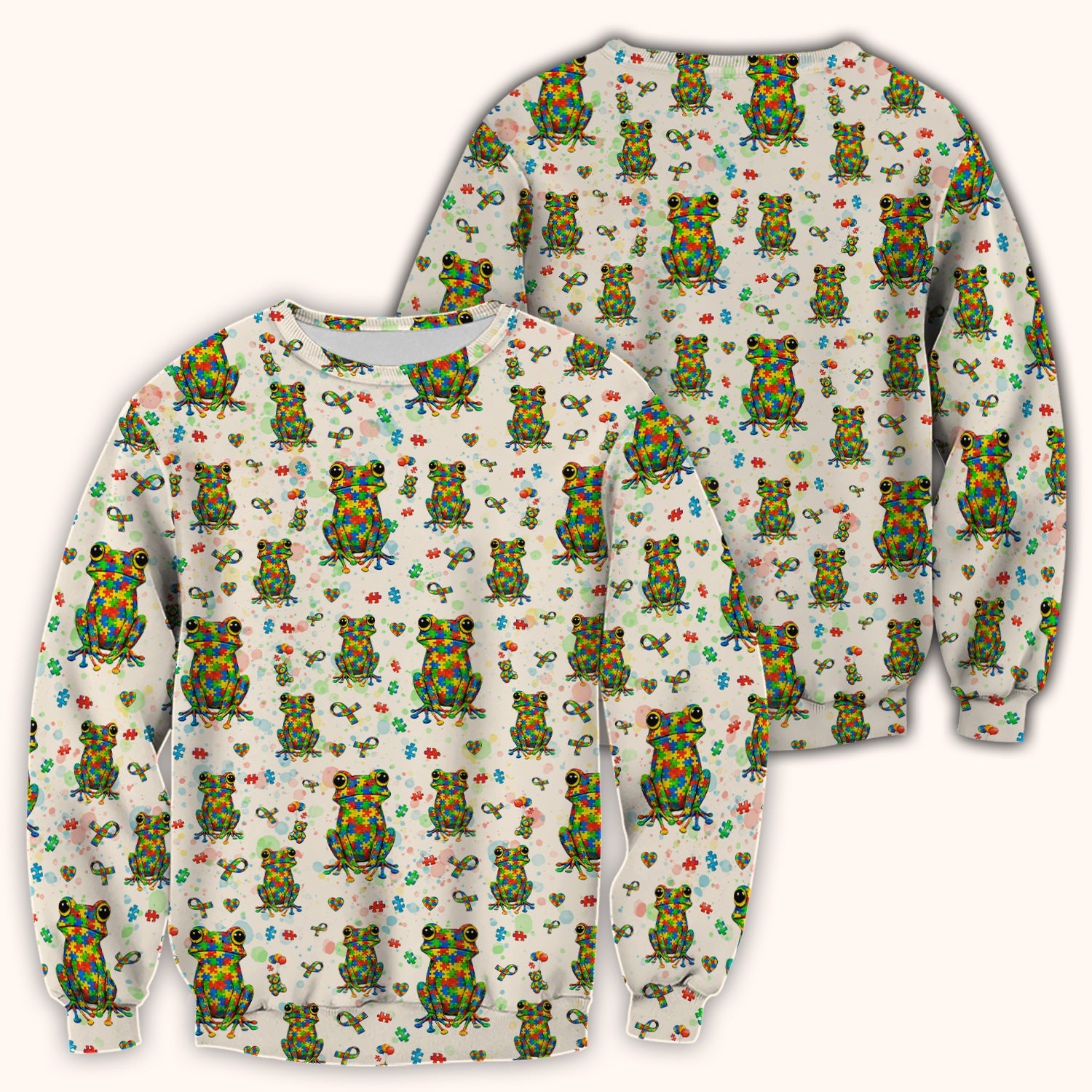 Colorful Autism Puzzle Frog Pattern Scrubs Top, Comfortable Scrubs for Nurses