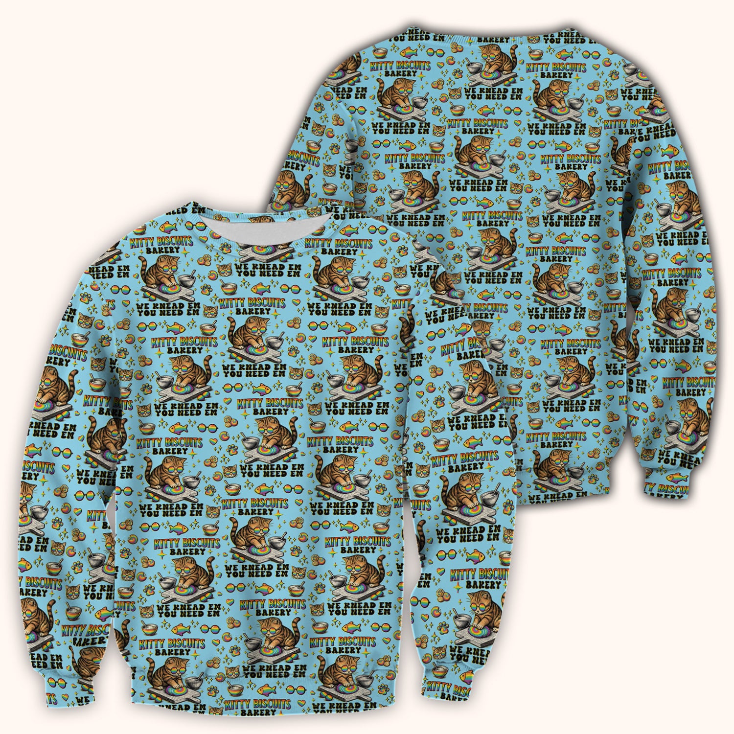 Pride Nurse Cat Baking Rainbow Dough Pattern Scrub Top, Breathable Fabrics Nursing Uniform