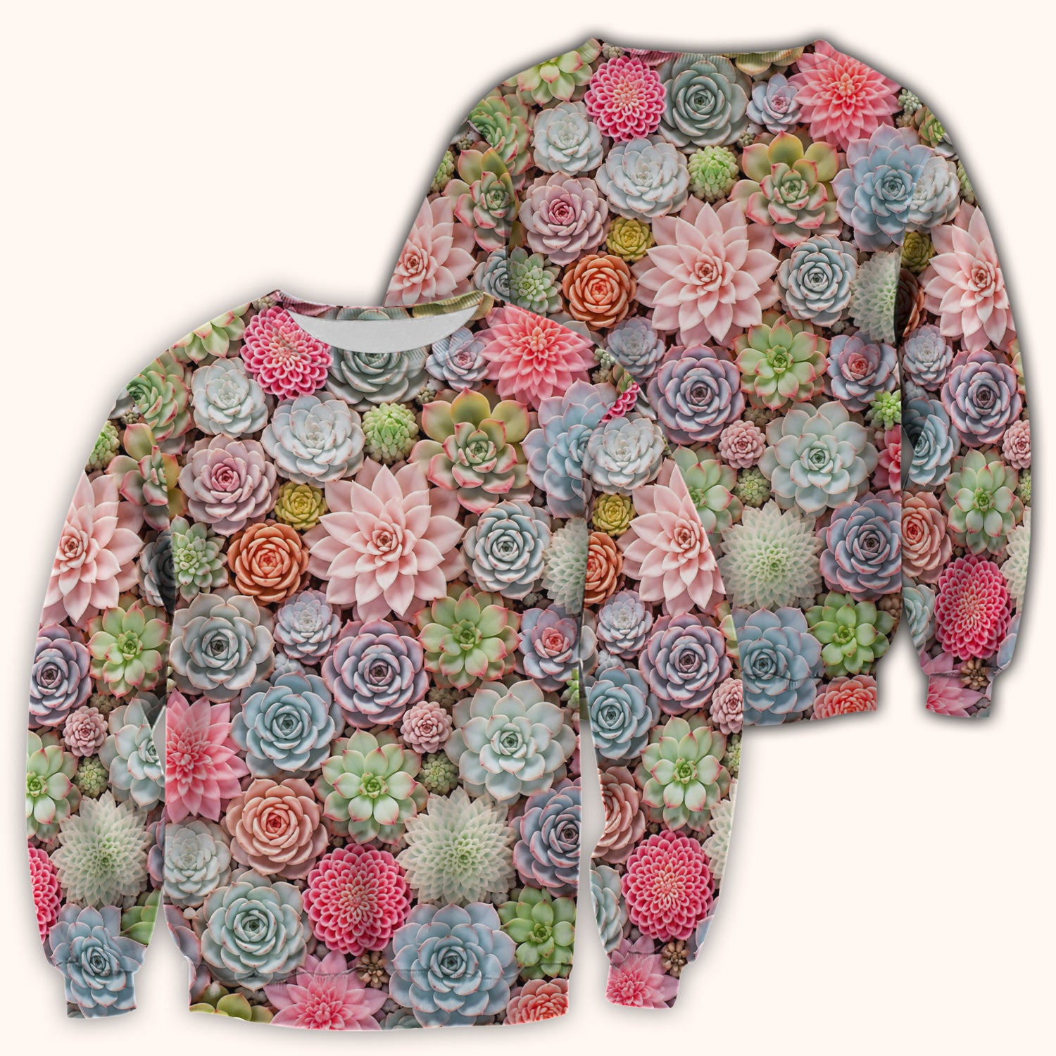 Cute Pastel Succulent Blossom Pattern Scrub Top, Comfortable Scrubs for Nurses