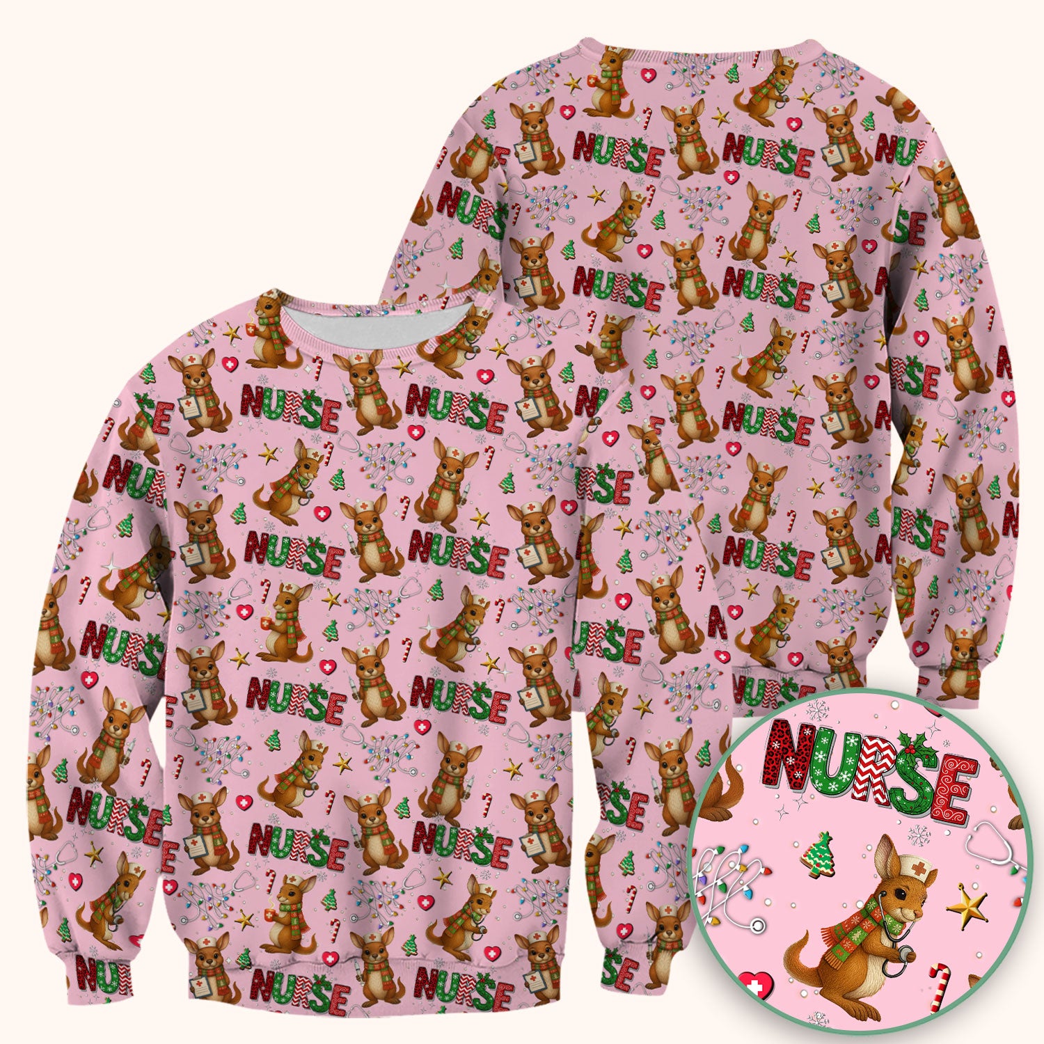 Aussie Kangaroo Christmas Scrub Top - Funny Holiday Nurse Shirt for Women - Cute Animal Medical Uniform