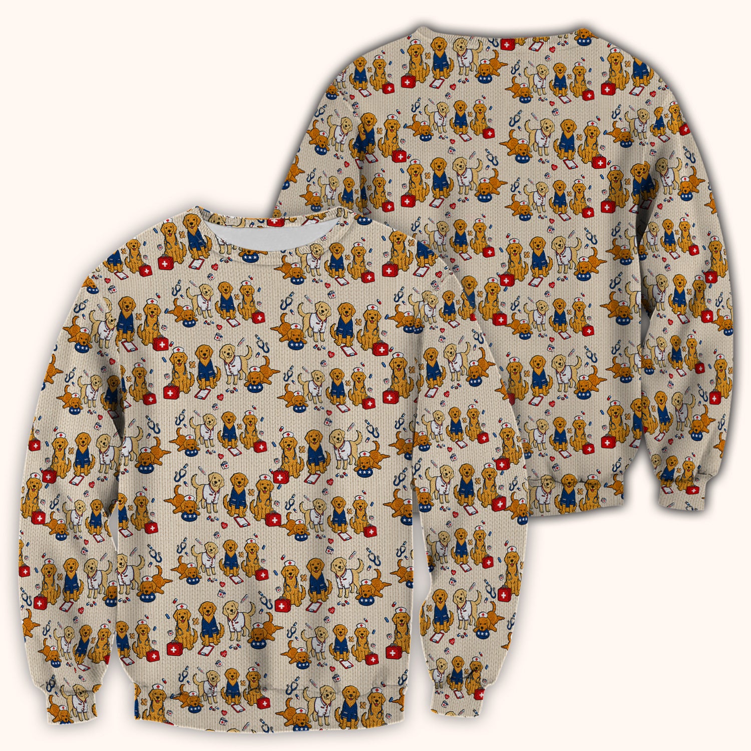 Golden Retriever Nurse Dog Pattern Scrub Top, Breathable Fabrics Nursing Uniform Scrub Top, Comfortable Scrubs for Nurses