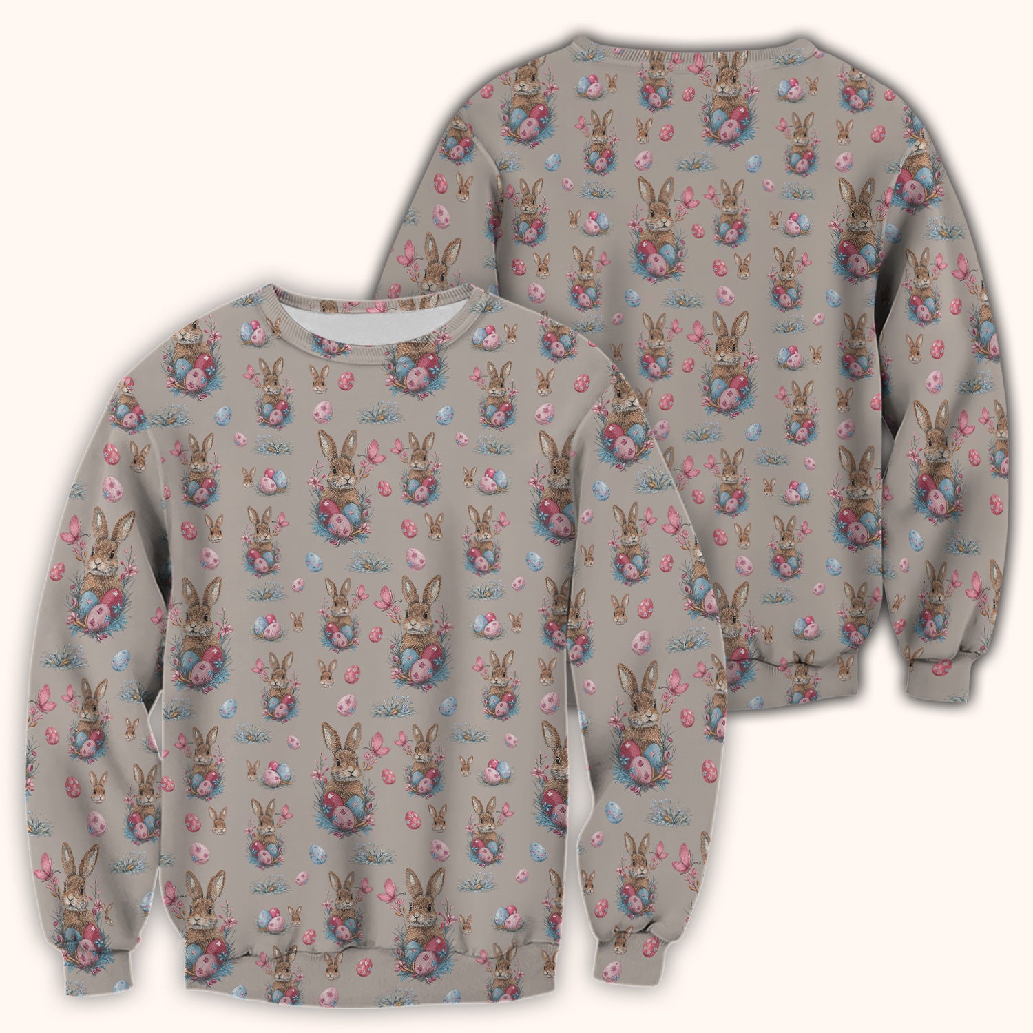 Pastel Easter Bunny Nest Pattern Scrub Top, Comfortable Scrubs for Nurses