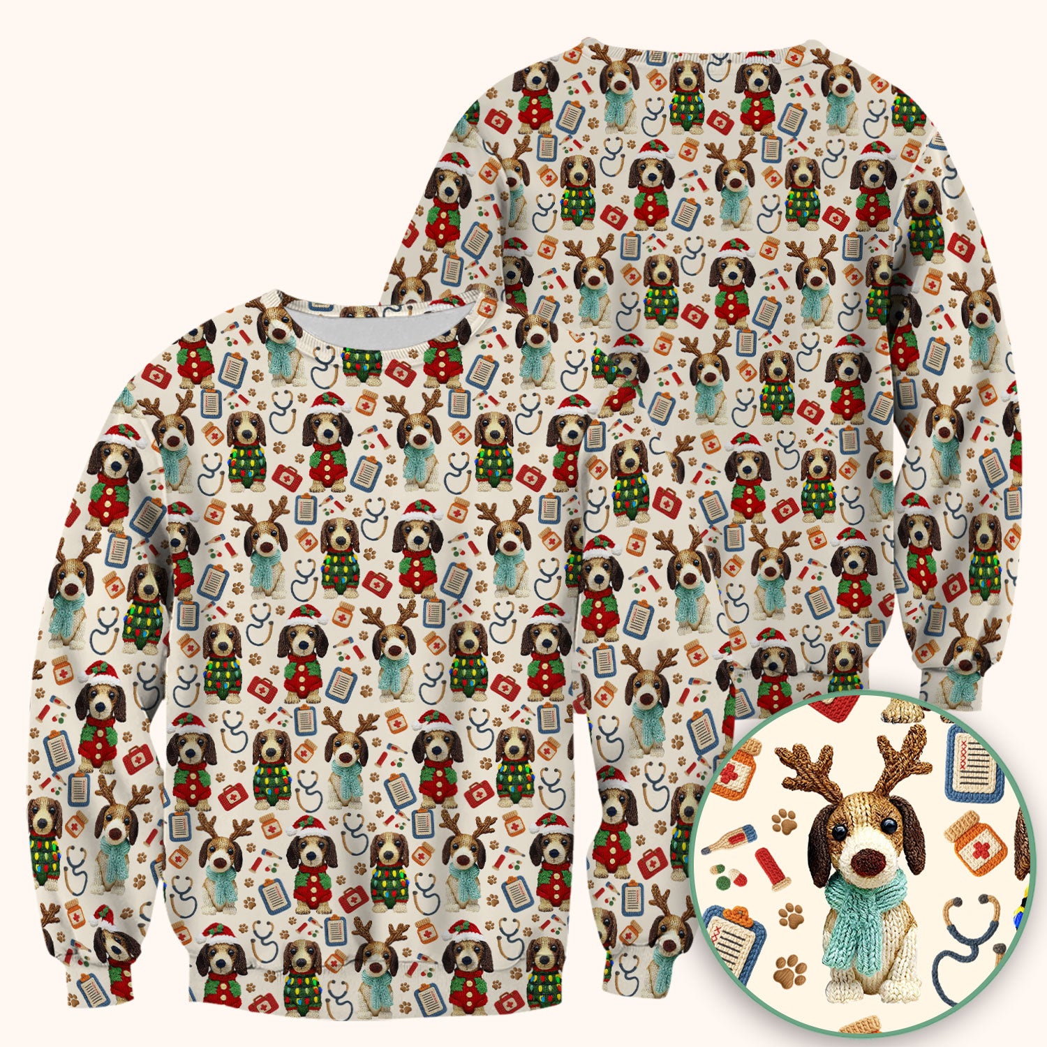 Christmas Doxie Scrubs for Women - Cute Dachshund Christmas Scrub Top for Nurses - Funny Medical Uniform Gift