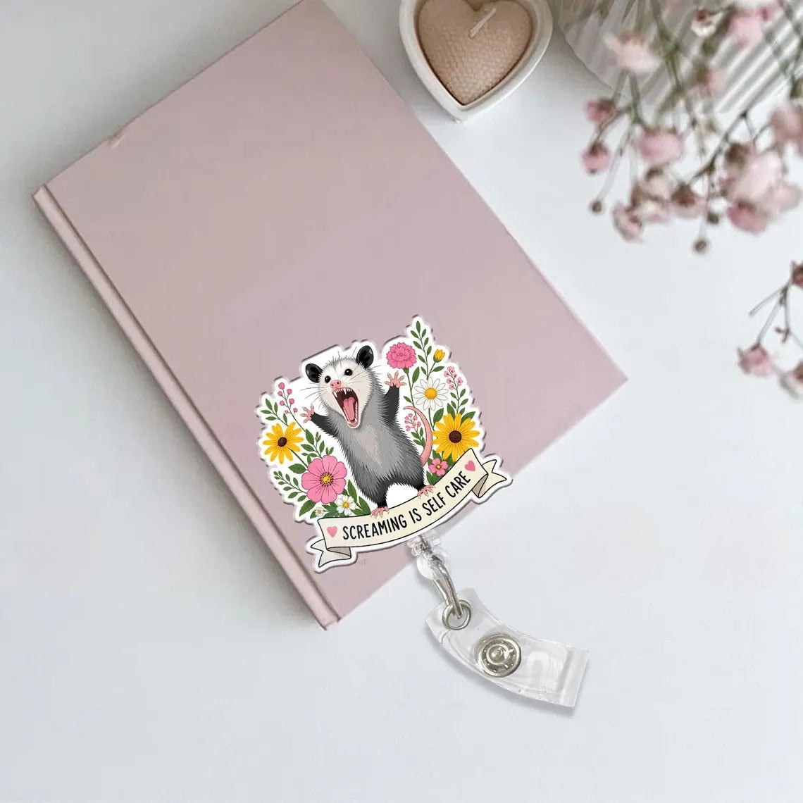 Funny Opossum Badge Reel, Screaming Is Self Care Nurse Badge Holder, Gift for Nurses Accessory, Teach, Doctor, Mental Health