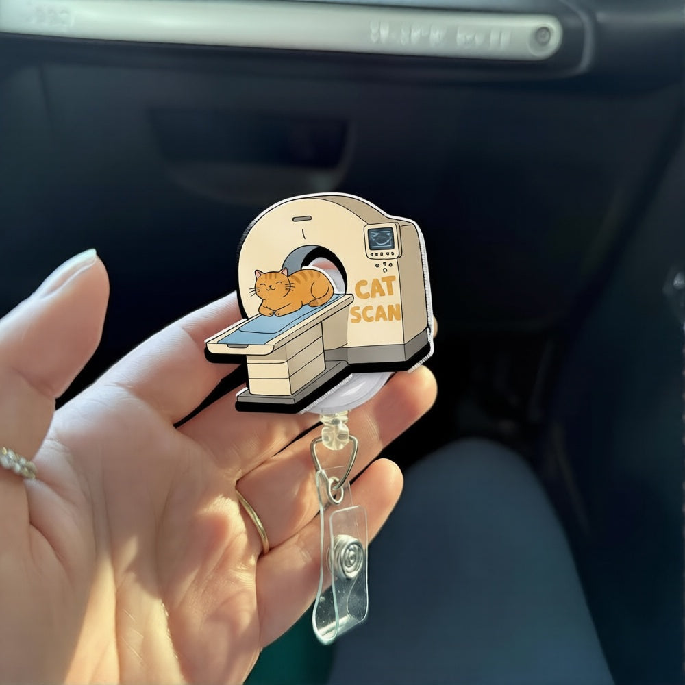 Cute Cat Scan Nurse Badge Reel, Funny Kitten Radiology RN ID Holder, Nurse Gift