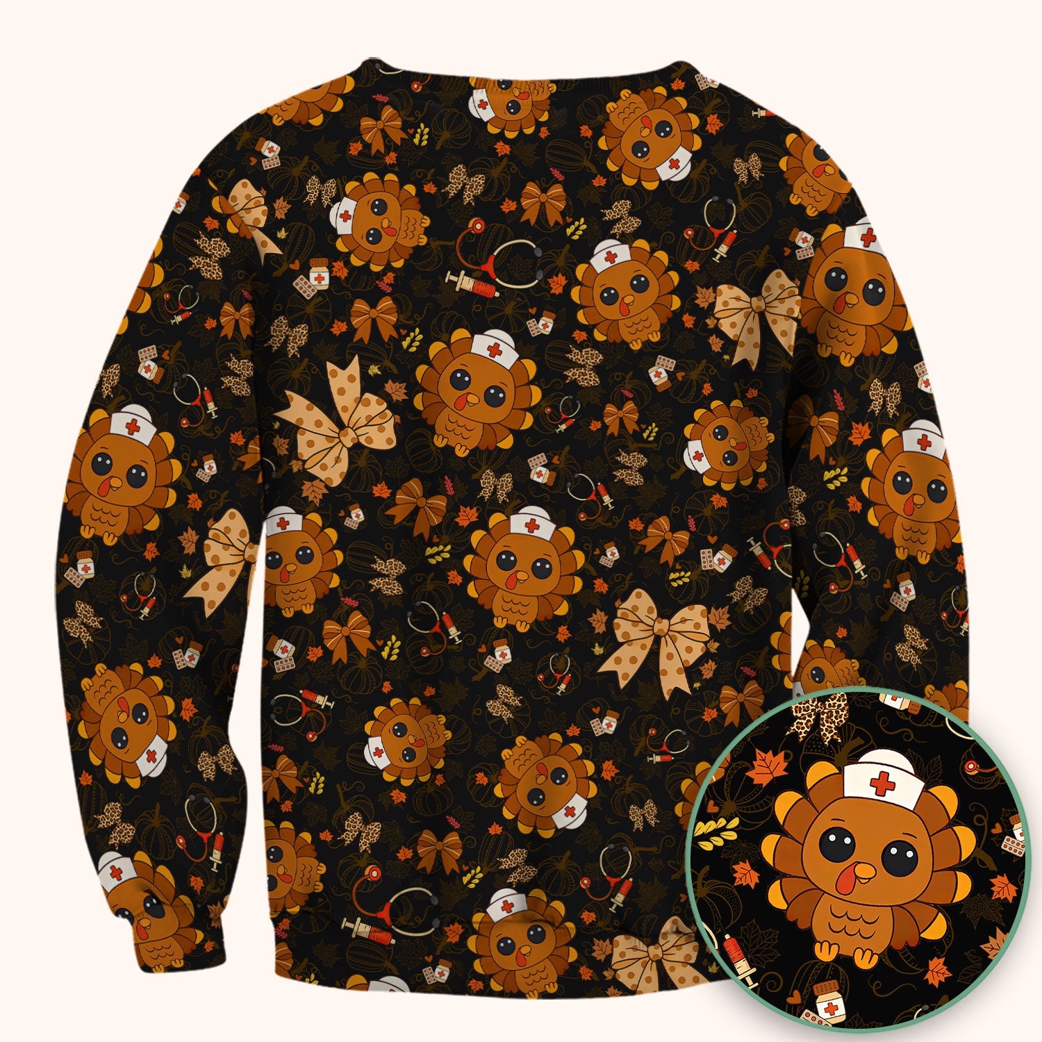 Thanksgiving Turkey Scrub for Nurses - Breathable Fabrics Nursing Uniform - Autumn Med Shirt Gift for Women