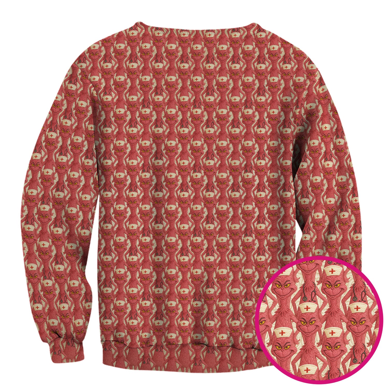 Funny Red Grinch Nurse Scrub Top - Cartoon Grinch Pattern Scrub Shirt Multi Color - Cute Christmas Holiday Nursing Workwear