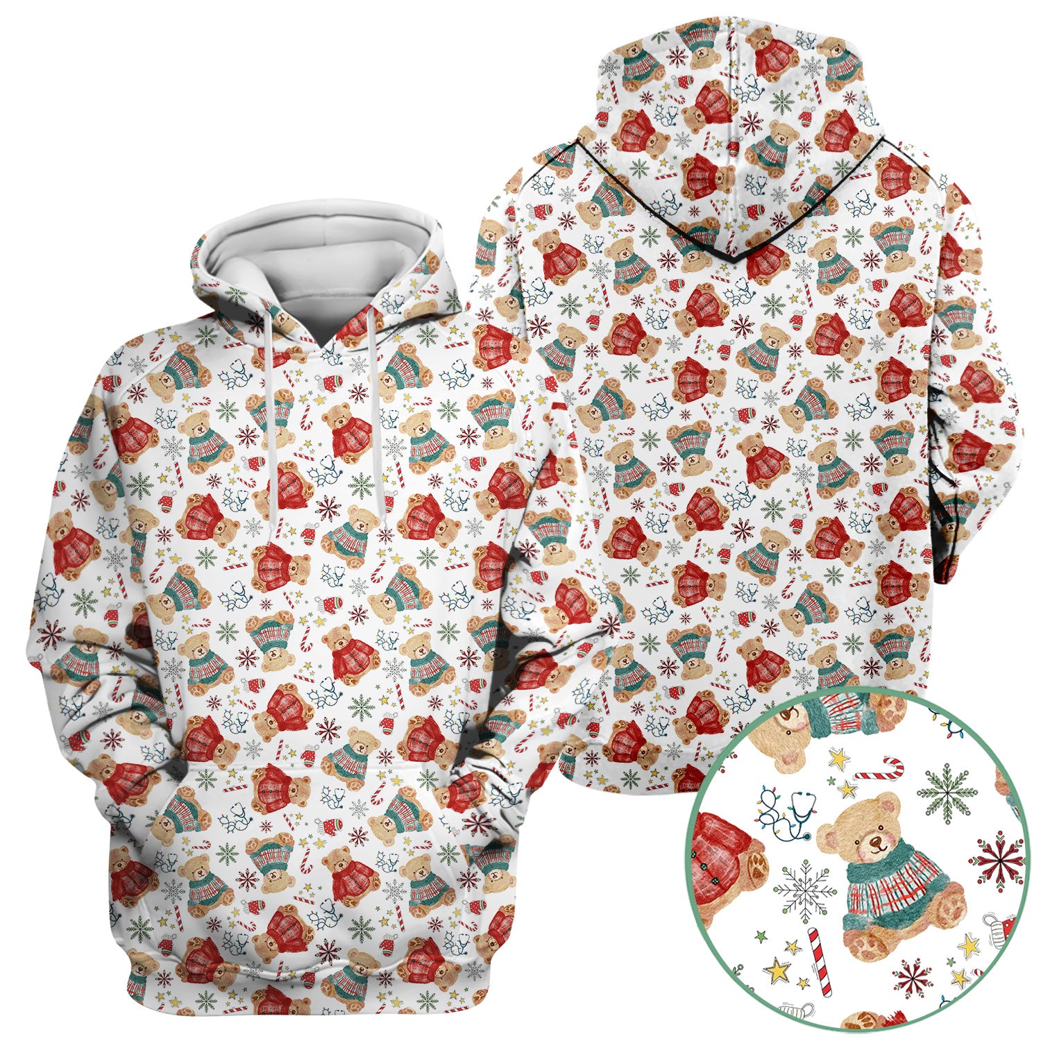 Funny Christmas Scrub Shirt - Cute Bear Winter Print Scrubs - Holiday Medical Scrub Top Gift for Women, Men, CNA RN, Doctor Nurse Christmas Outfit