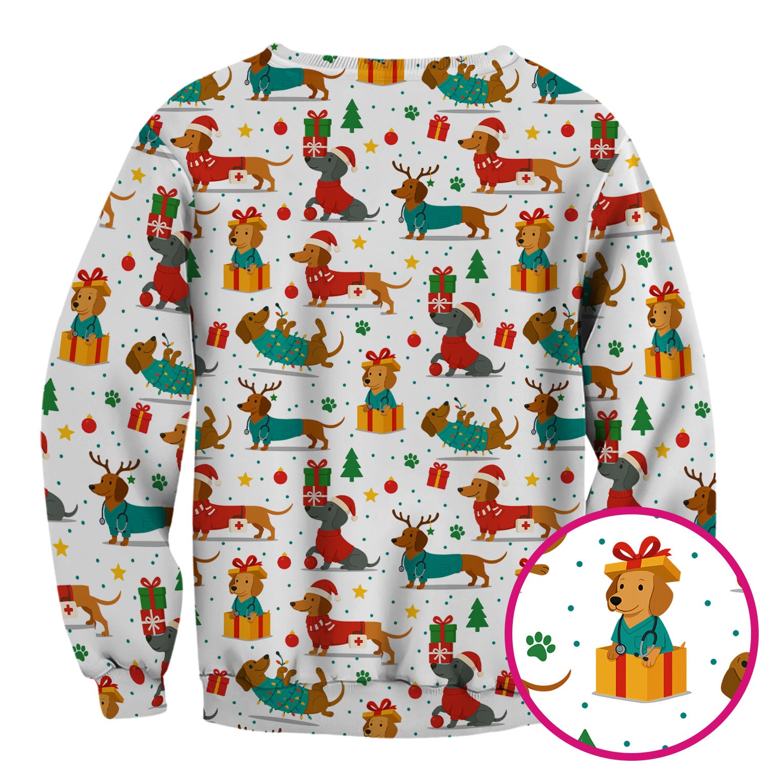 Dachshund Scrub Top Christmas - Cute Dog Nurse Shirt - Holiday Medical Scrubs Gift for Women CNA RN Doctor