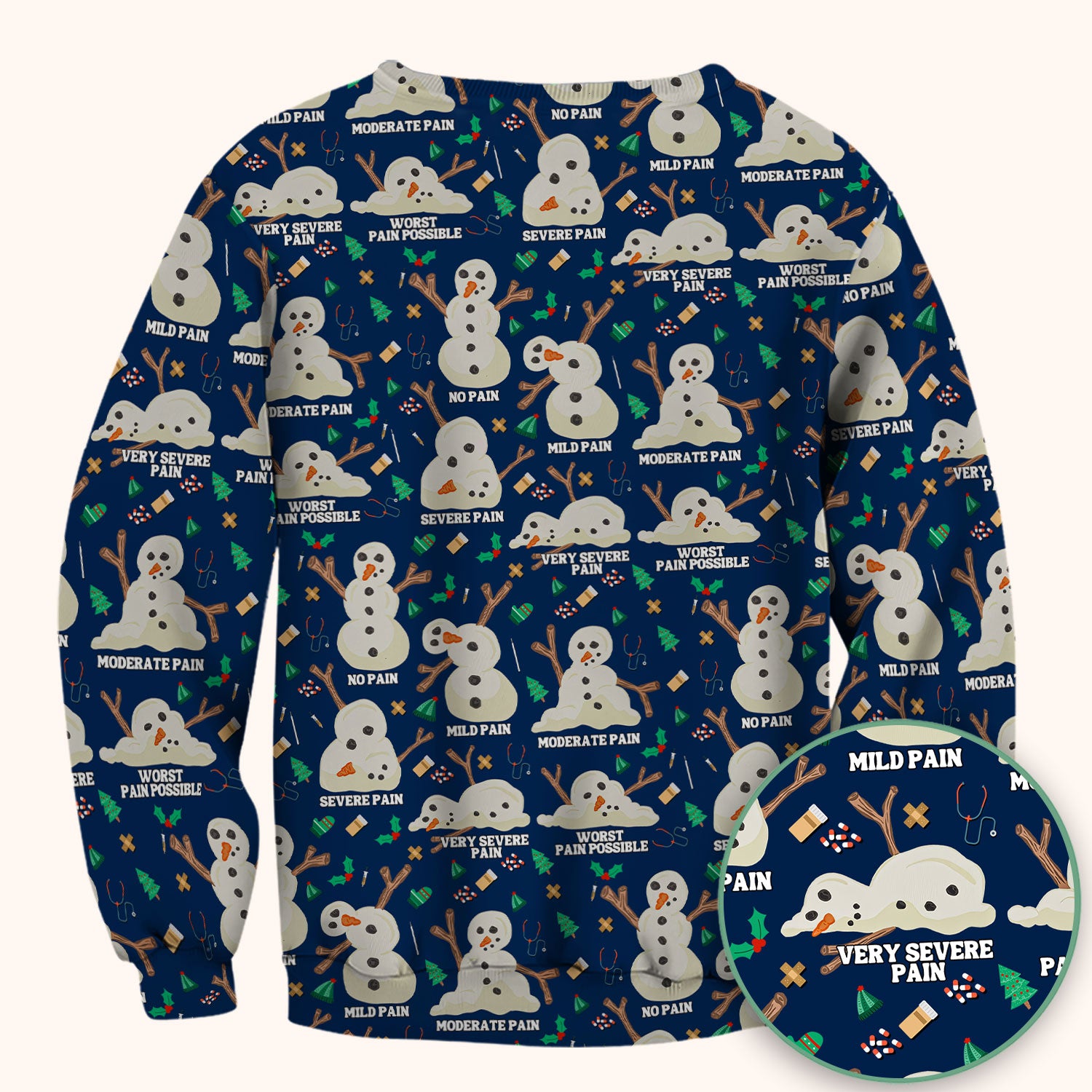 Funny Snowman Pain Scale Scrub Top for Nurse - Christmas Medical Shirt for Women RN LPN CNA - Cute Winter Nursing Uniform