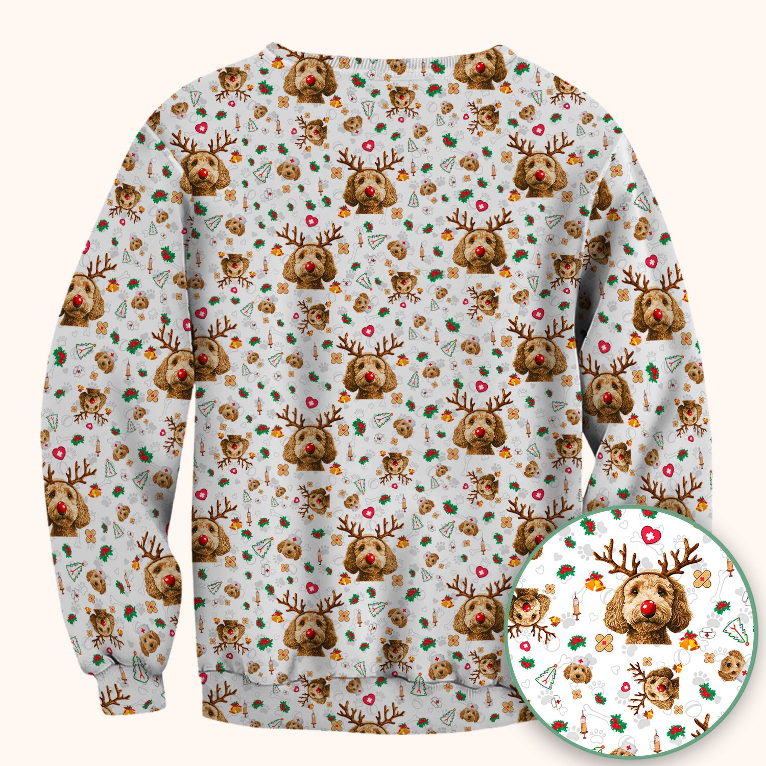 Christmas Labradoodle Scrub Top - Funny Reindeer Dog Nurse Shirt - Cute Holiday Medical Uniform for Women Healthcare Gift