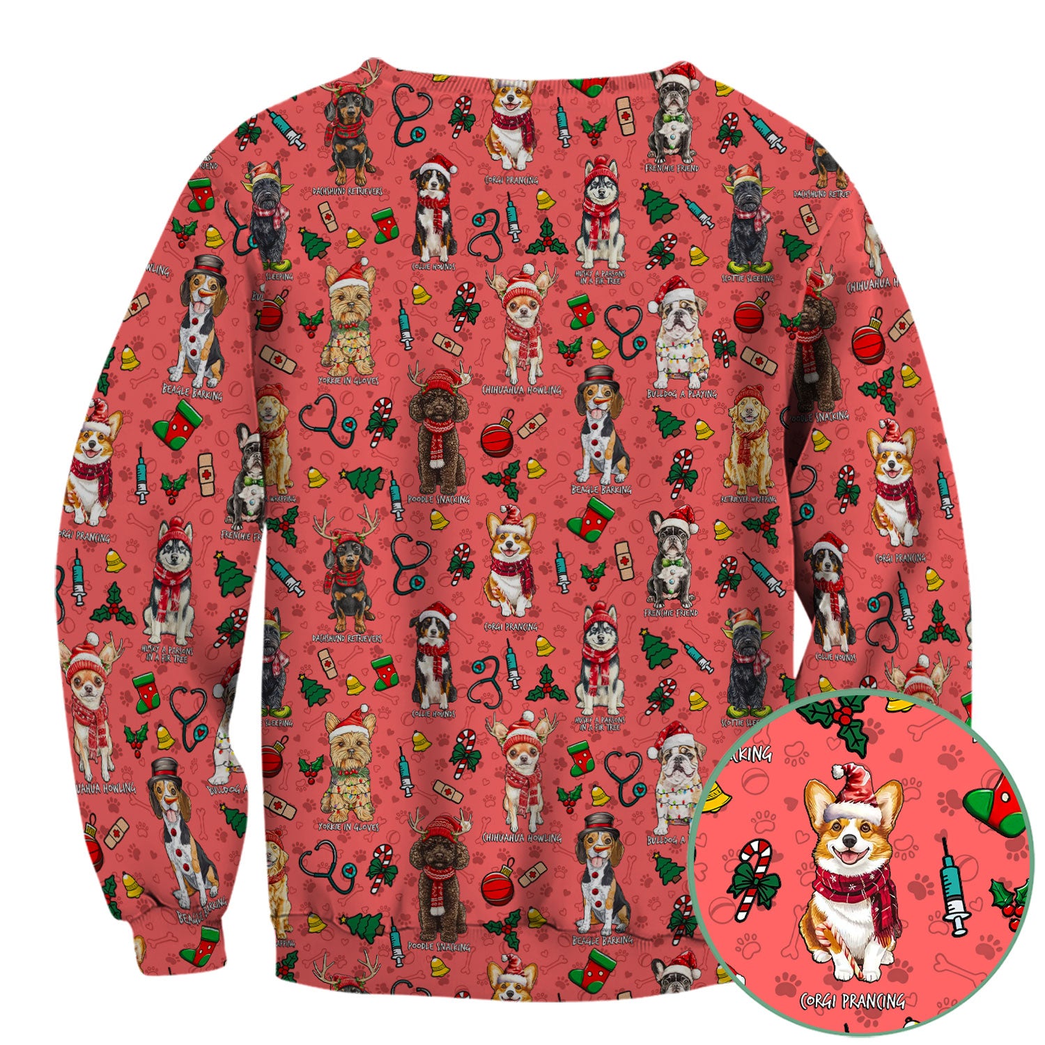Cute Christmas Dog Scrubs for Nurses - Corgi, Dachshund, Husky, Poodle & Labrador - Funny Holiday Medical Scrub Top for Women