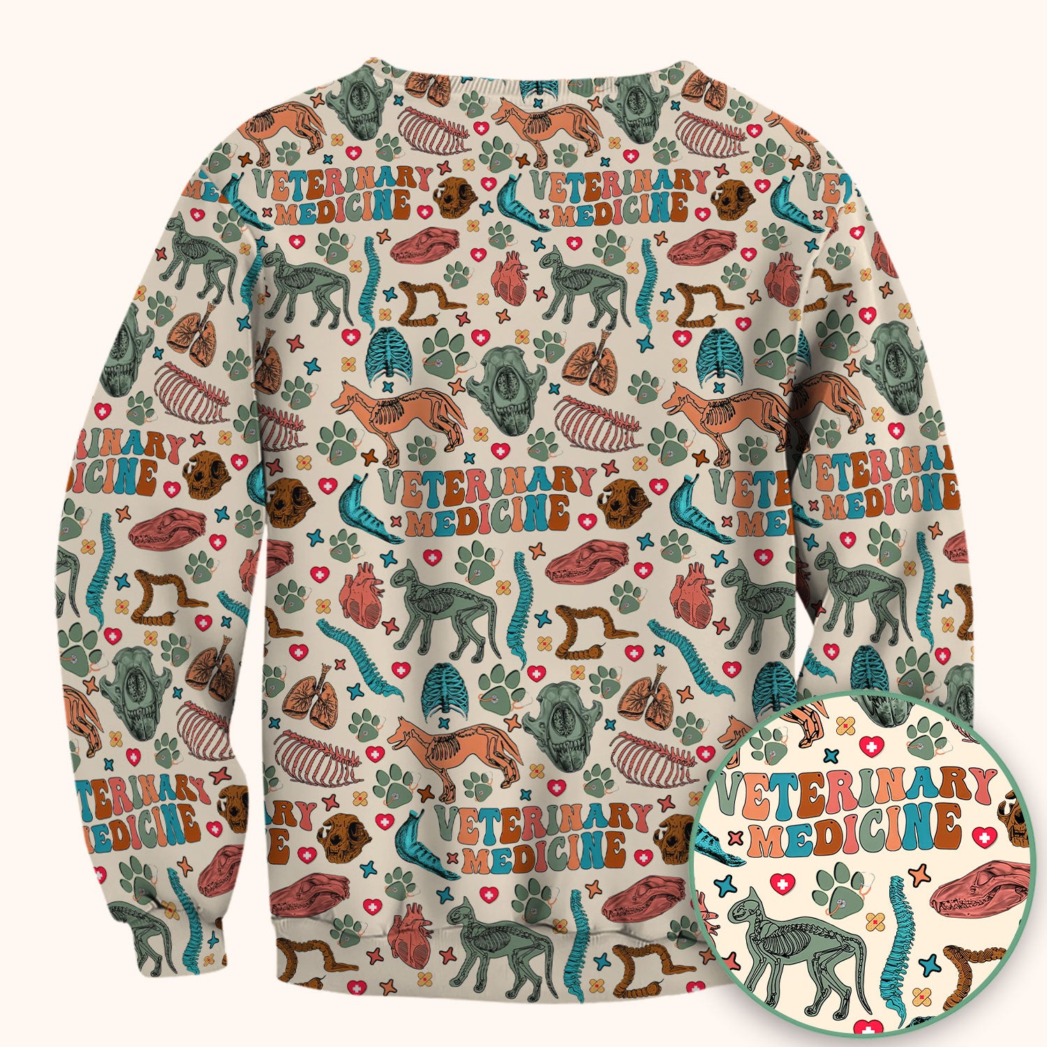 Veterinary Medicine Scrub Top - Cute Animal Anatomy Pattern Medical Shirt - Fun Vet Tech Nurse Scrubs for Women