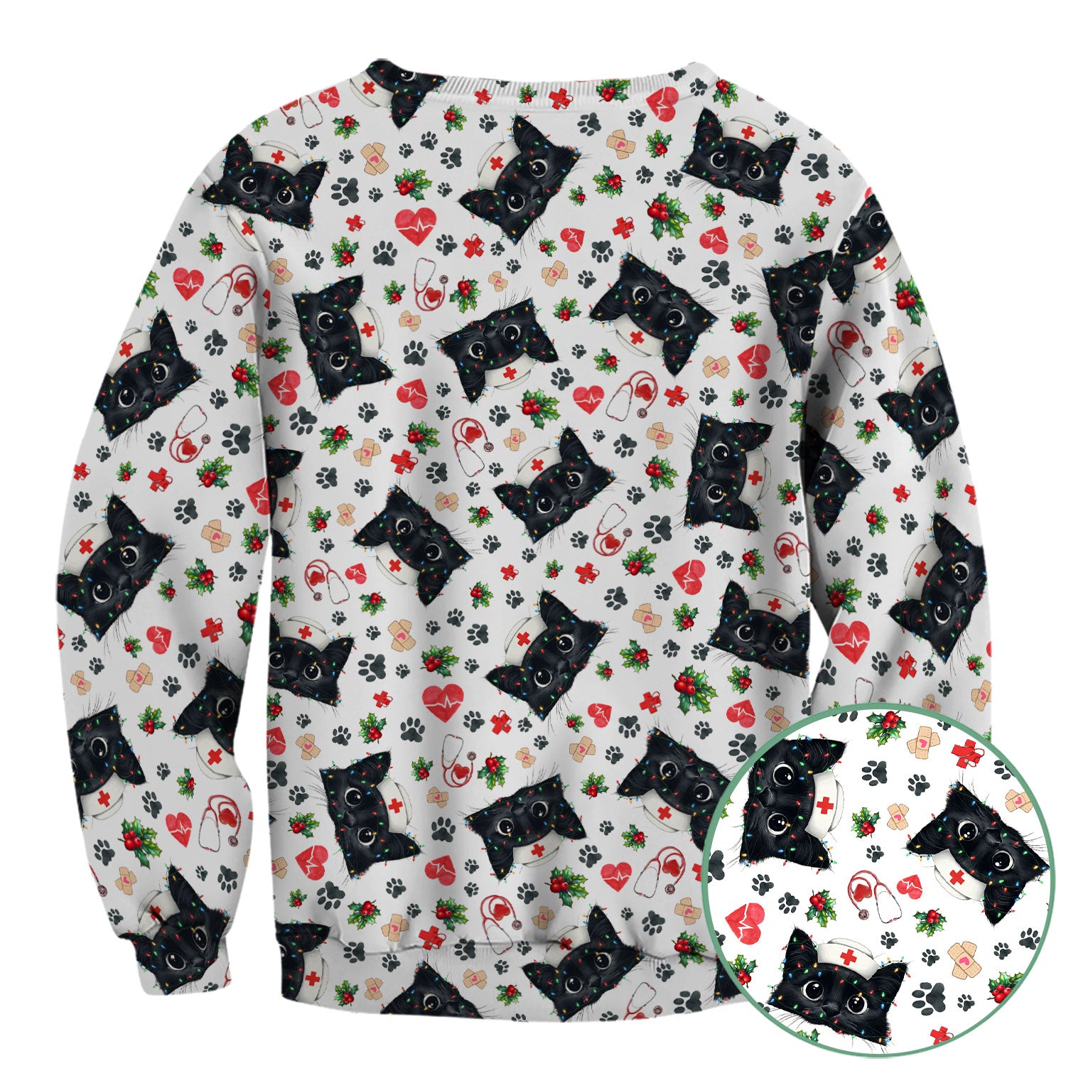 Funny Cats Scrub Top for Nurses - Black Kittens Christmas Medical Uniform - Jolly Holiday Gift for RN CNA LPN