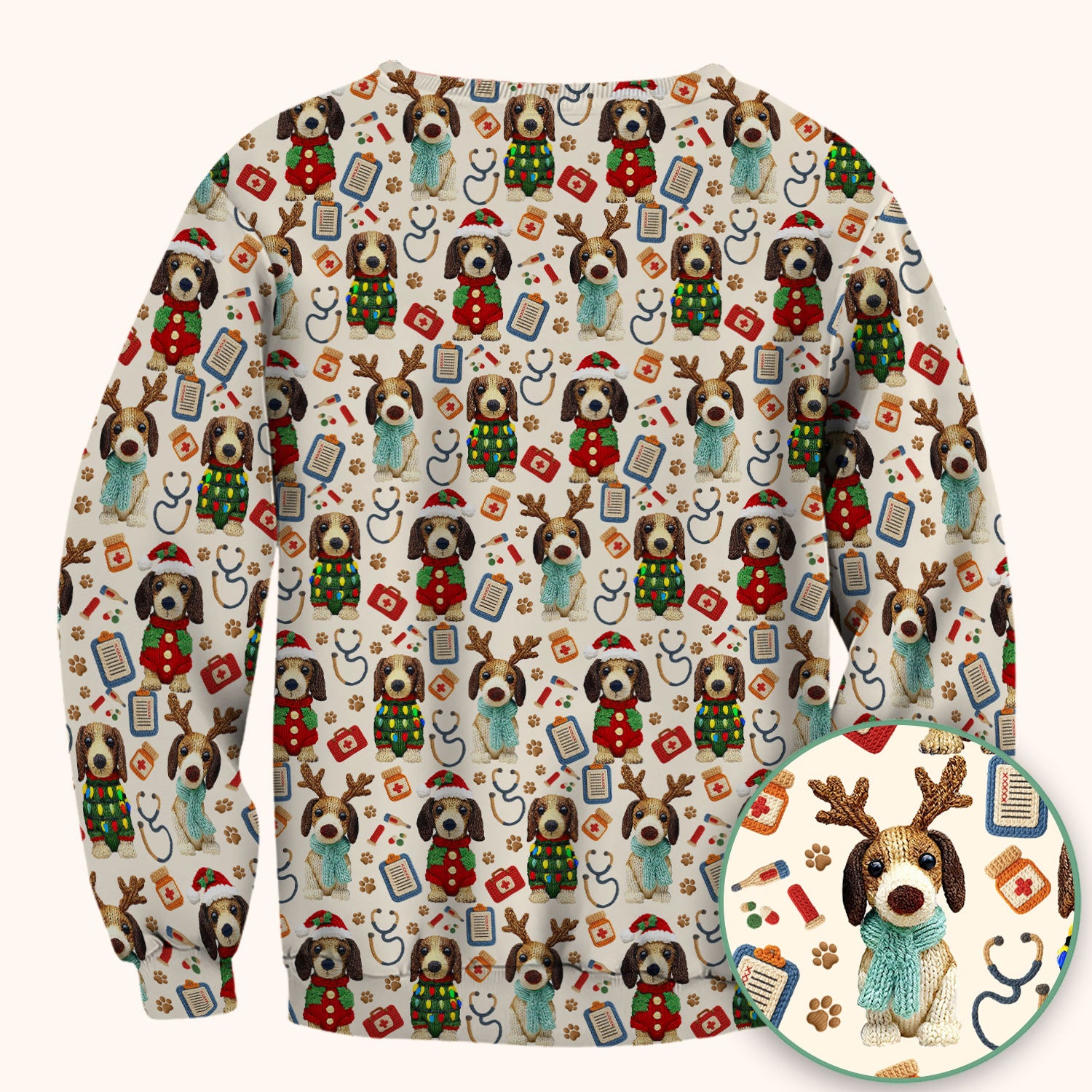 Christmas Doxie Scrubs for Women - Cute Dachshund Christmas Scrub Top for Nurses - Funny Medical Uniform Gift
